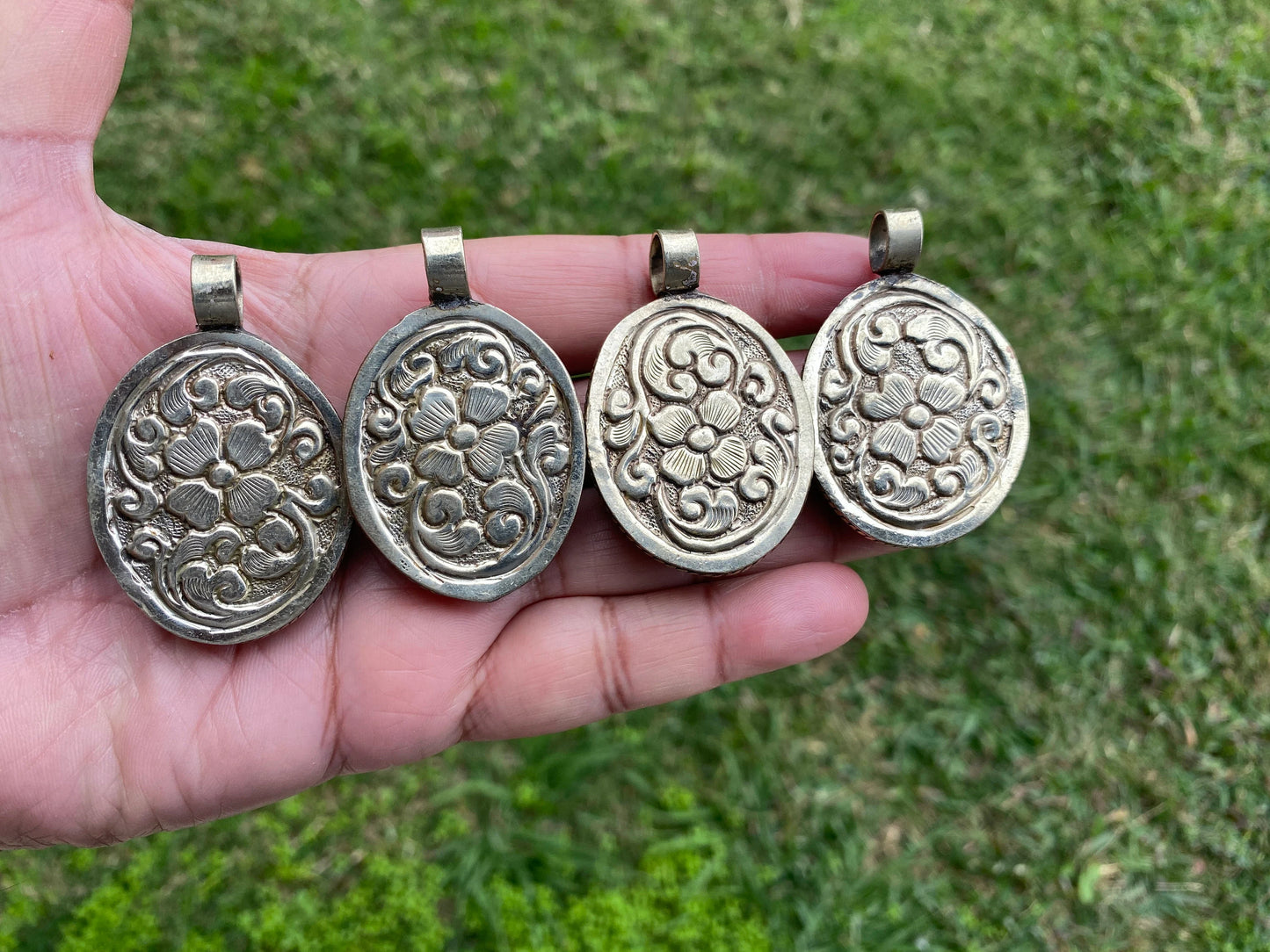 Large Malachite Natural Stone Tibetan Silver Pendant, Ethnic Jewelry, Energy Stone Pendant, Healing Crystal, Nature Inspired Jewelry, Boho
