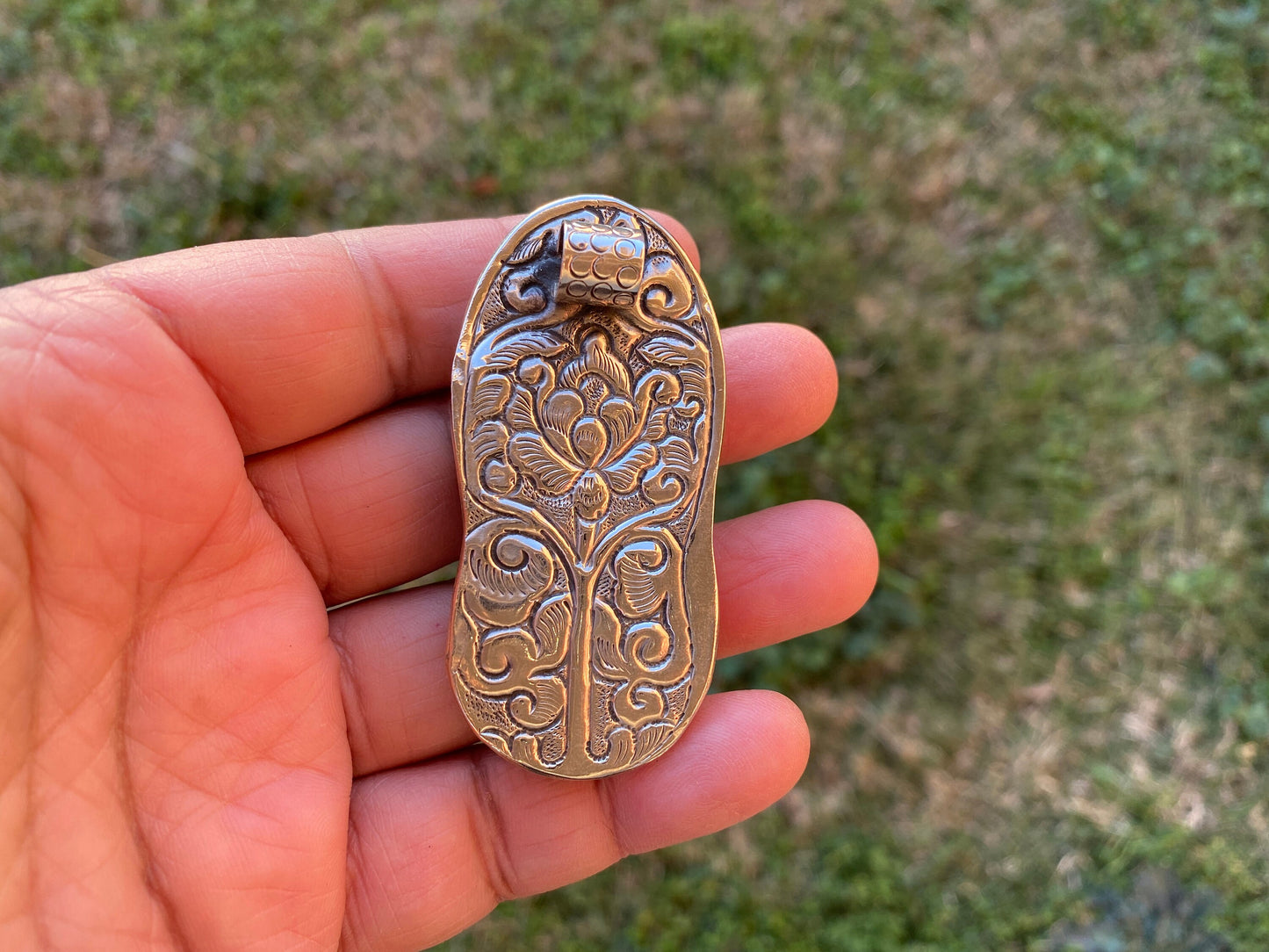 Large Mermaid Buffalo Bone Carved Tibetan Silver Pendant, Tibetan Pendant, Ethnic Jewelry, Lady of Water Locket, Jewelry for Men or Women