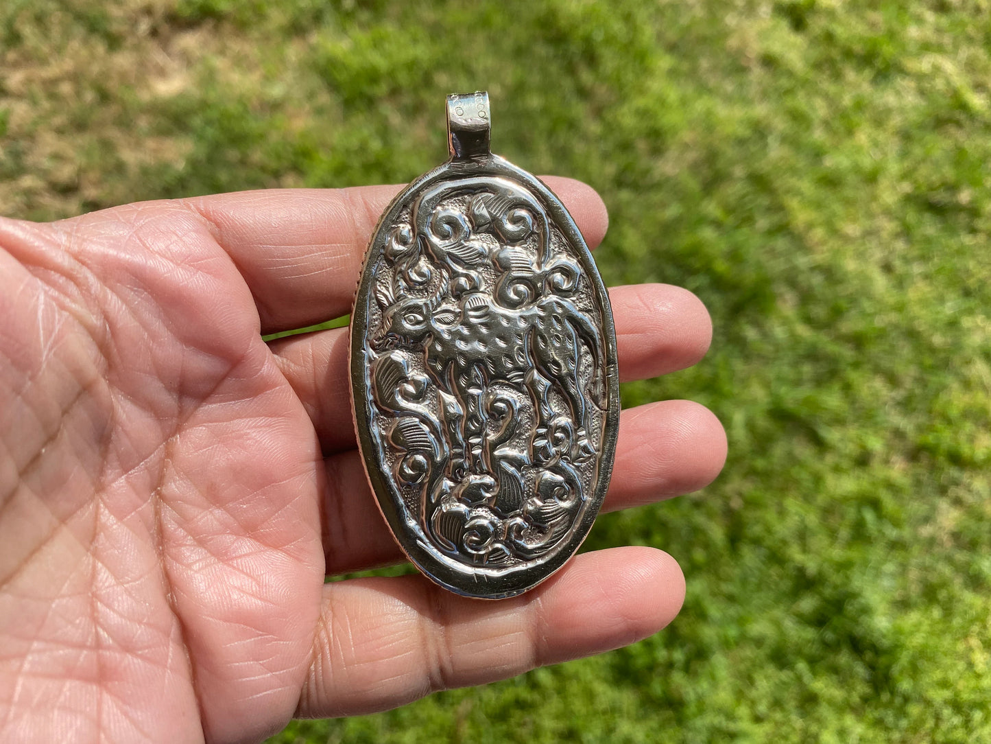 Large Multi Eagle Hand Carved Buffalo Bone Tibetan Silver Pendant, for Men or Women's Jewelry, Tribal Jewelry, Ethnic Jewelry, Carved Animal