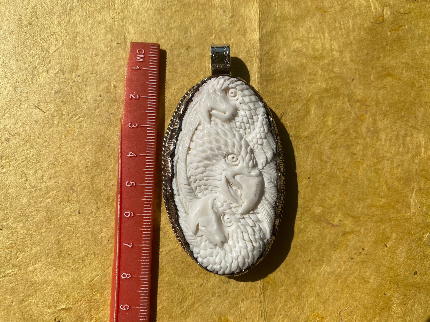 Large Multi Eagle Hand Carved Buffalo Bone Tibetan Silver Pendant, for Men or Women's Jewelry, Tribal Jewelry, Ethnic Jewelry, Carved Animal