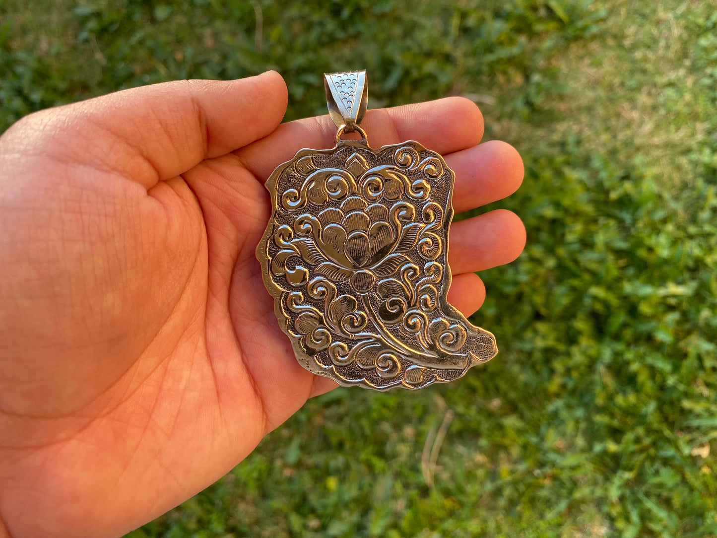 Large Native American Shaman Amulet Bone Carved Tibetan Silver Pendant, Wolf Goddess, Warrior Pendant, Bone Carved Wolf Pendant for Necklace