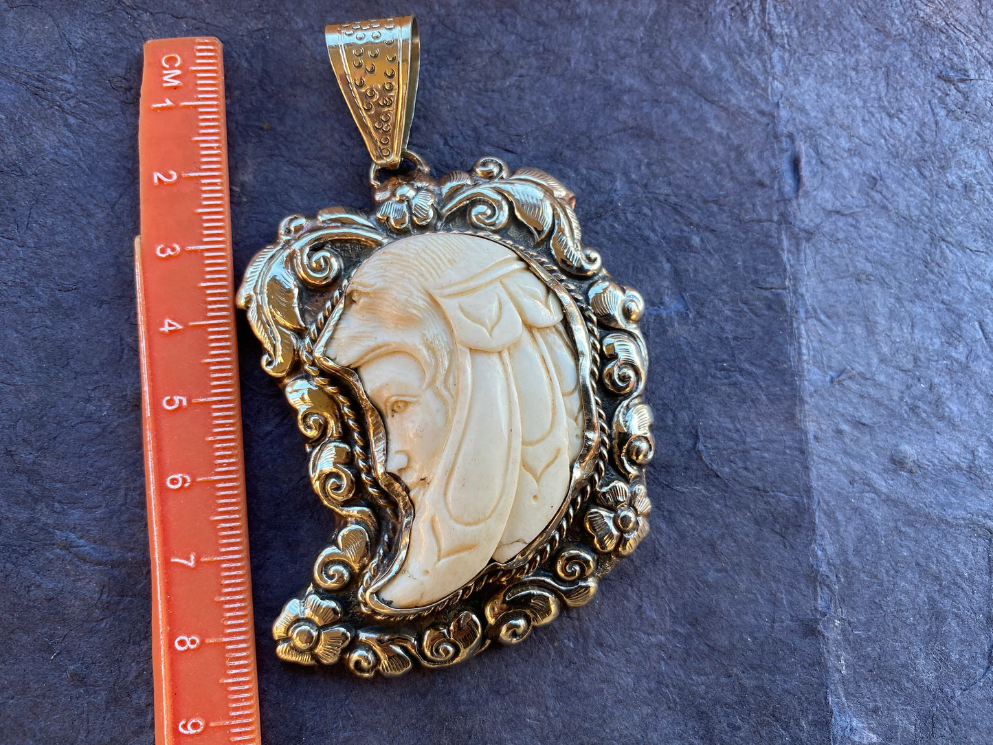 Large Native American Shaman Amulet Bone Carved Tibetan Silver Pendant, Wolf Goddess, Warrior Pendant, Bone Carved Wolf Pendant for Necklace