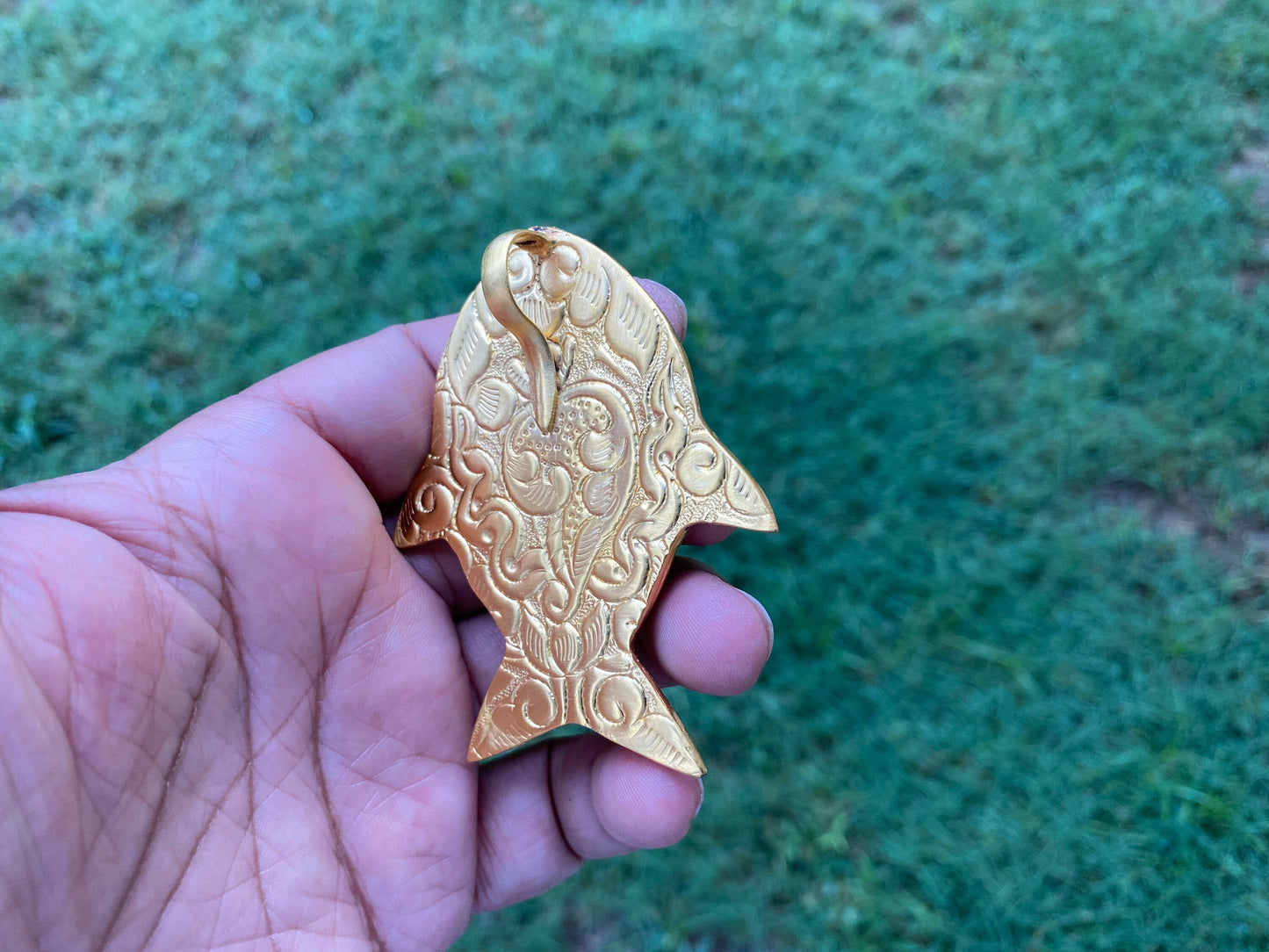 Large Natural Abalone Fish Shapes Pendant, High Quality 18K Brushed Gold Overlay Non Tarnish, Light Weight Jewelry