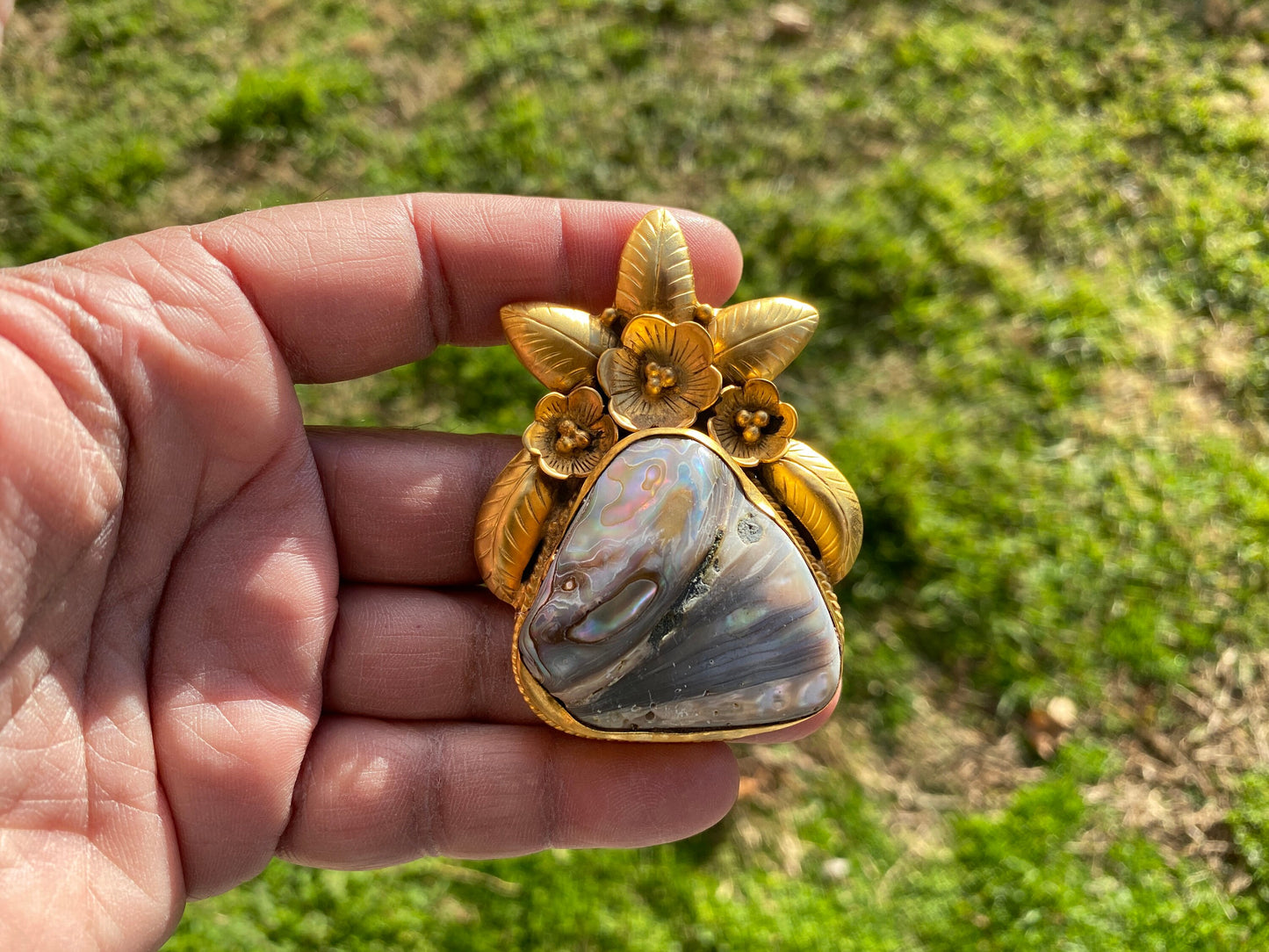 Large Natural Abalone Shell 18K Brushed Gold Overlay Pendant for Necklace, Non Tarnish Jewelry, Abalone Shell Jewelry, Sea Shell Jewelry