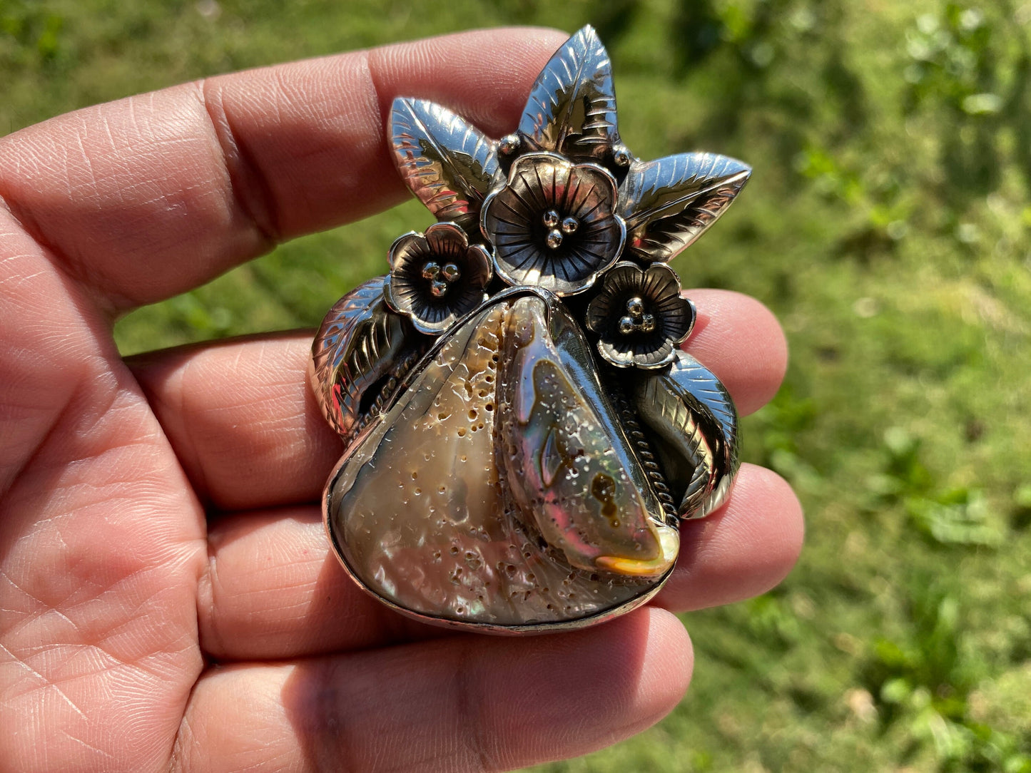 Large Natural Abalone Shell Tibetan Pendant, Paua Shell Pendant, Abalone Jewelry, Abalone Shell Jewelry, Christmas Gift, Sea Shell Jewelry