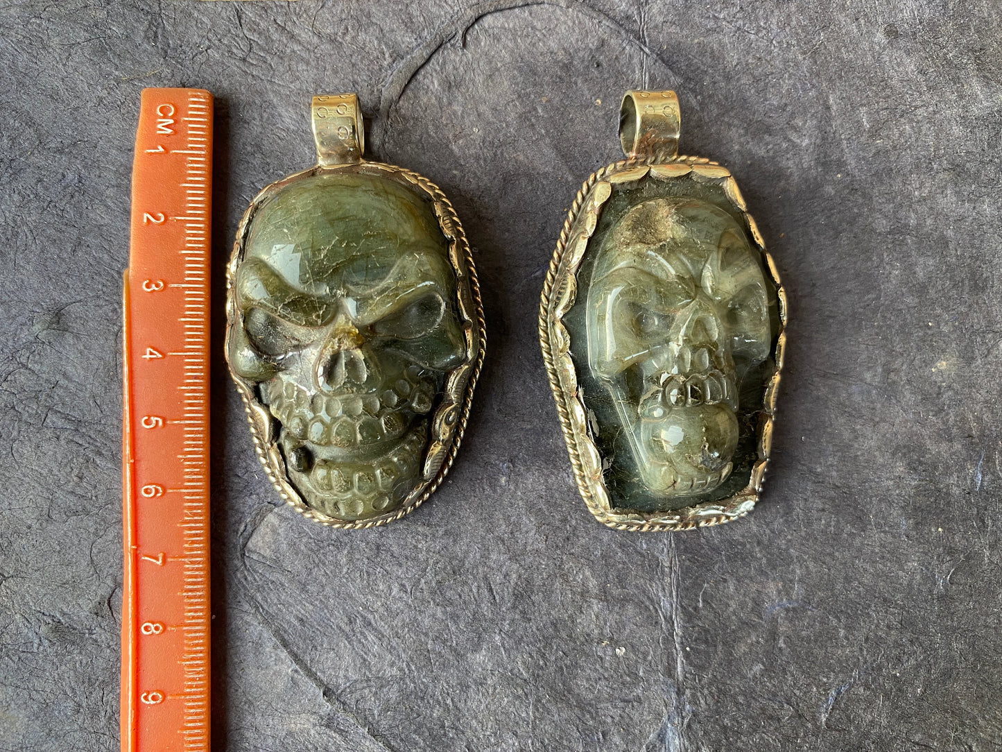 Large Natural Carved Labradorite Skull Tibetan Silver Pendant, Sugar Skull, Jewelry for Men or Women, Healing Crystal, Gemstone Pendant