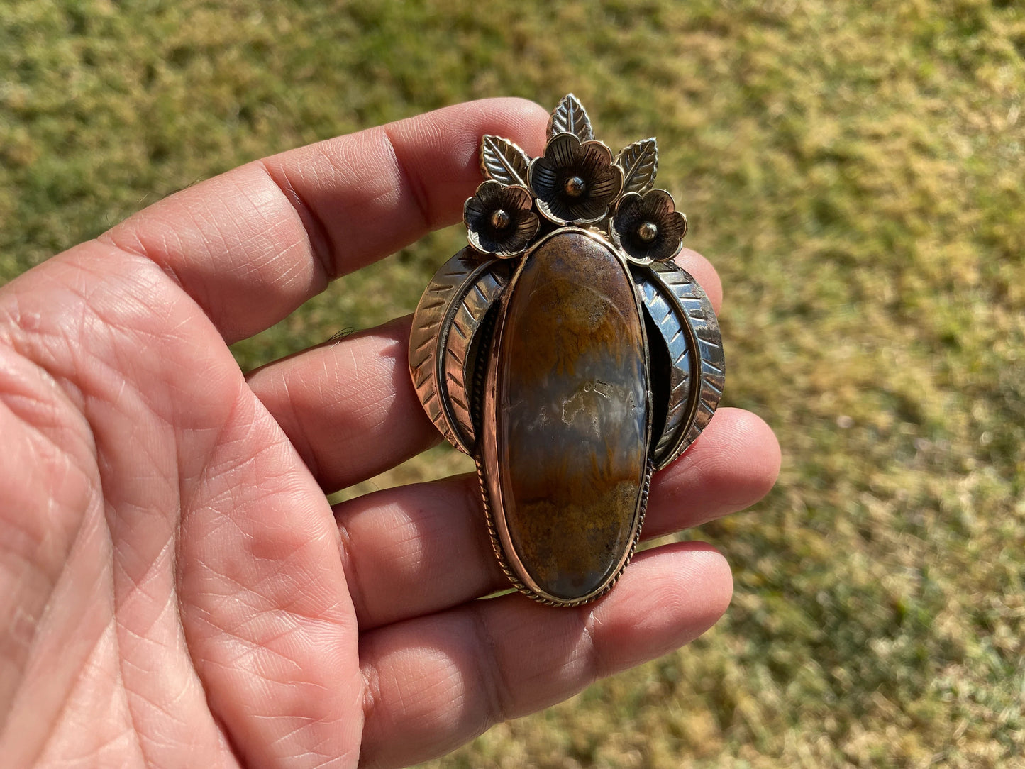 Large Natural Dendrite Agate Stone Tibetan Silver Pendant, Healing Stone, Christmas Gift, Birthday Pendant, Women Jewelry, Statement Pendant