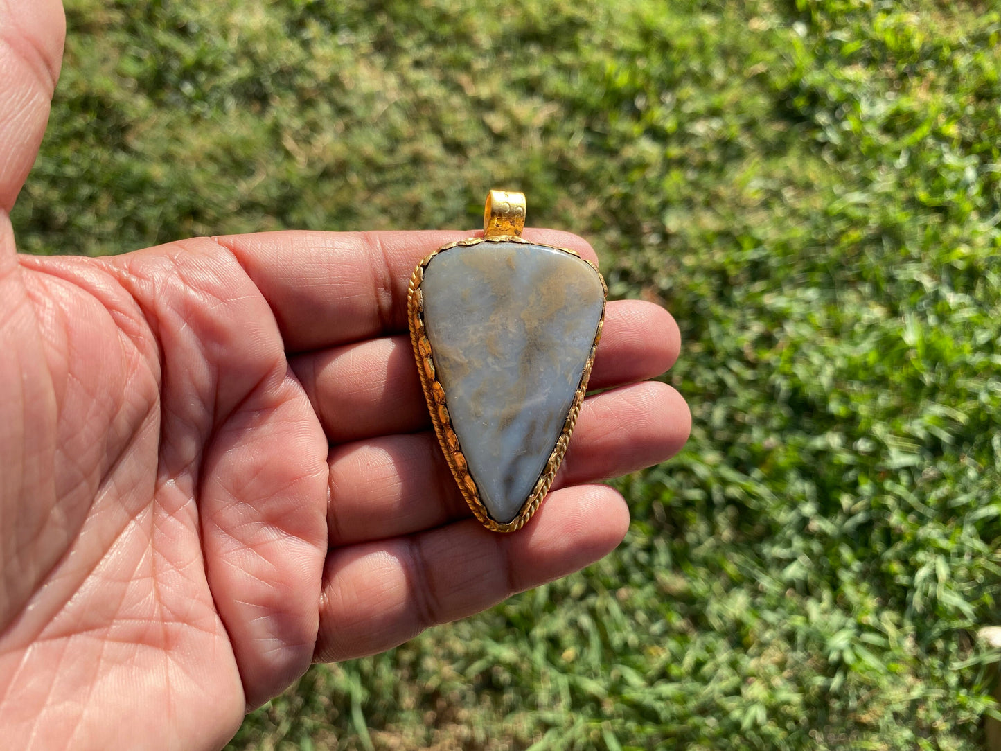 Large Natural Dendritic Opal Agate, High Quality 18K Brushed Gold Overlay, Non Tarnish Pendant, Gemstone, Tibetan Pendant, Women's Jewelry