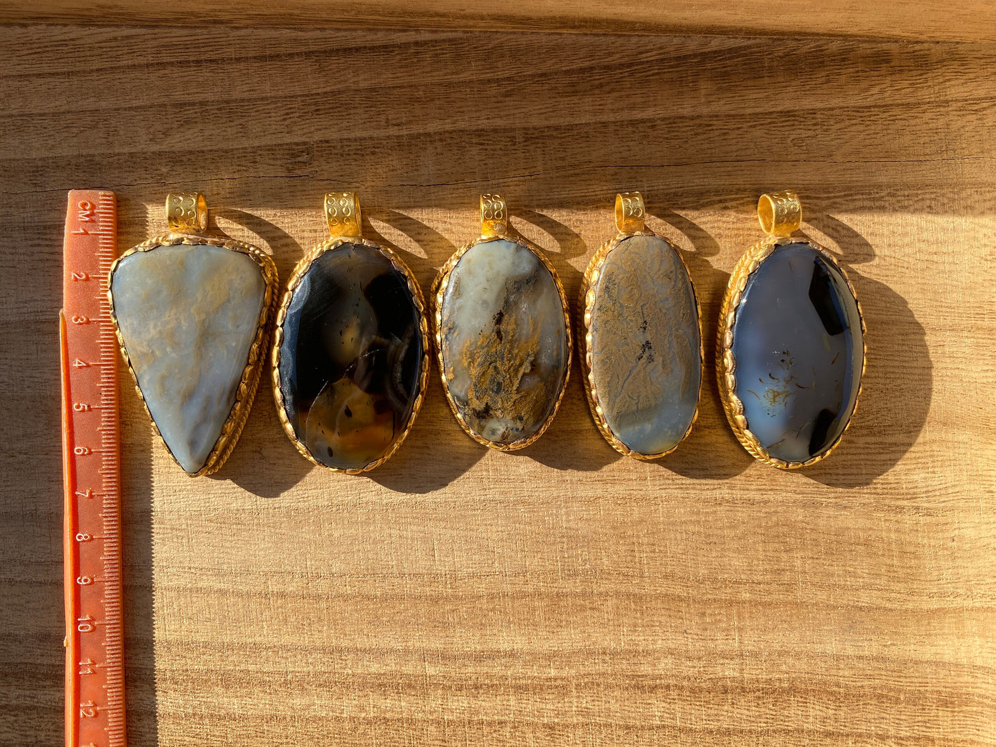 Large Natural Dendritic Opal Agate, High Quality 18K Brushed Gold Overlay, Non Tarnish Pendant, Gemstone, Tibetan Pendant, Women's Jewelry