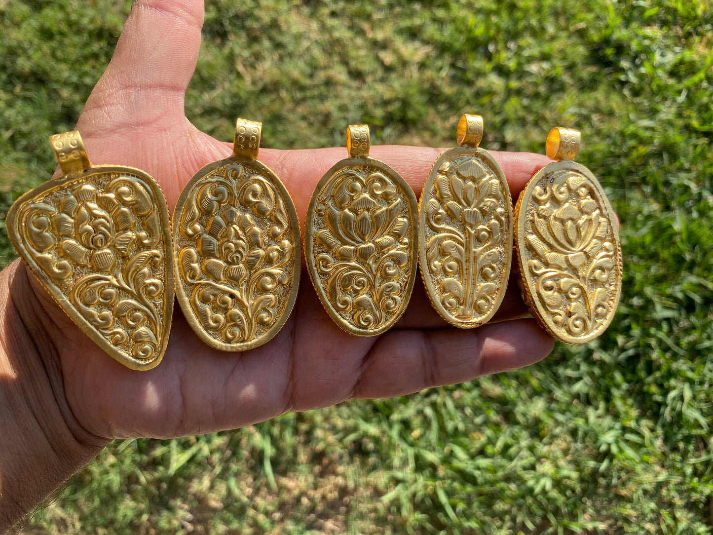 Large Natural Dendritic Opal Agate, High Quality 18K Brushed Gold Overlay, Non Tarnish Pendant, Gemstone, Tibetan Pendant, Women's Jewelry