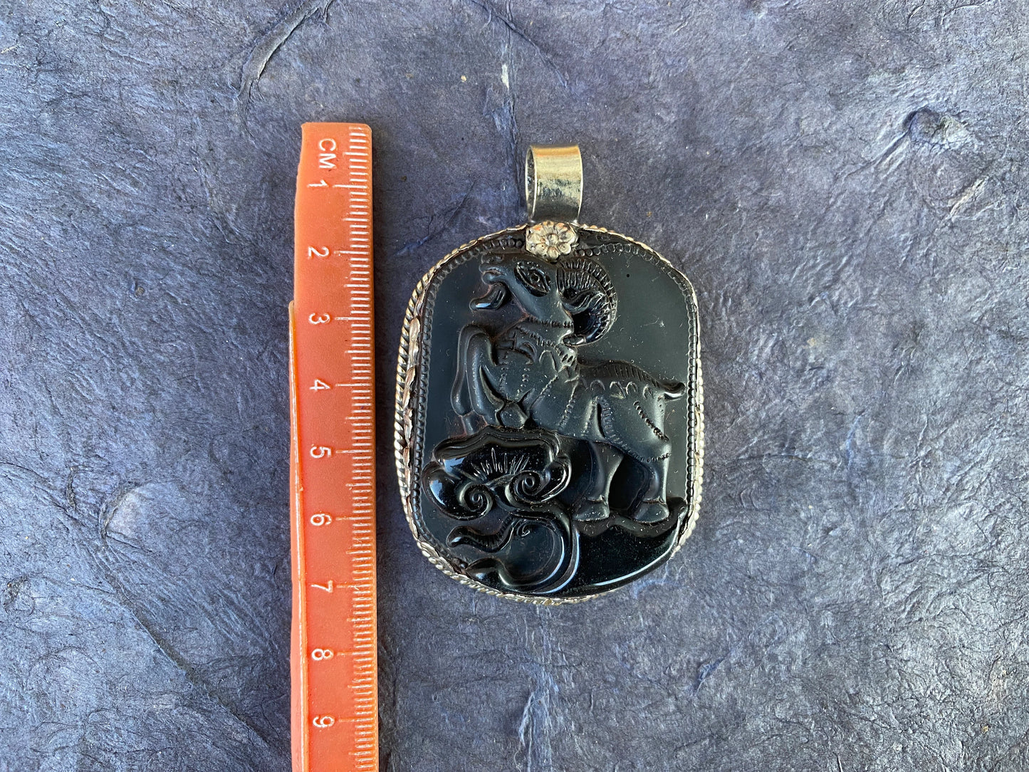 Large Obsidian Aries Zodiac Tibetan Silver Pendant, Unisex Zodiac Jewelry, Carved Stone Necklace Pendant, Astrology Pendant, Gift For Mom