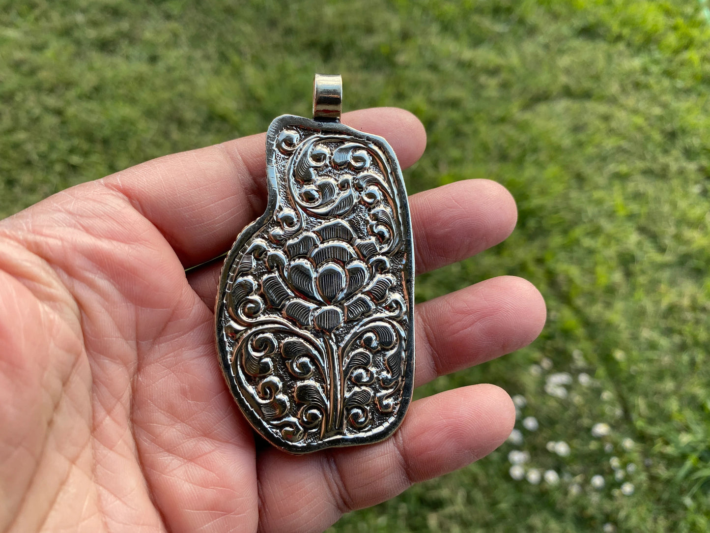 Large Om Symbol Buddha Hand Tibetan Silver, Hand Carved Bone, Hamsa Pendants, Hand of Fatima Pendant, Protection Jewelry, Hand Bone Pendants