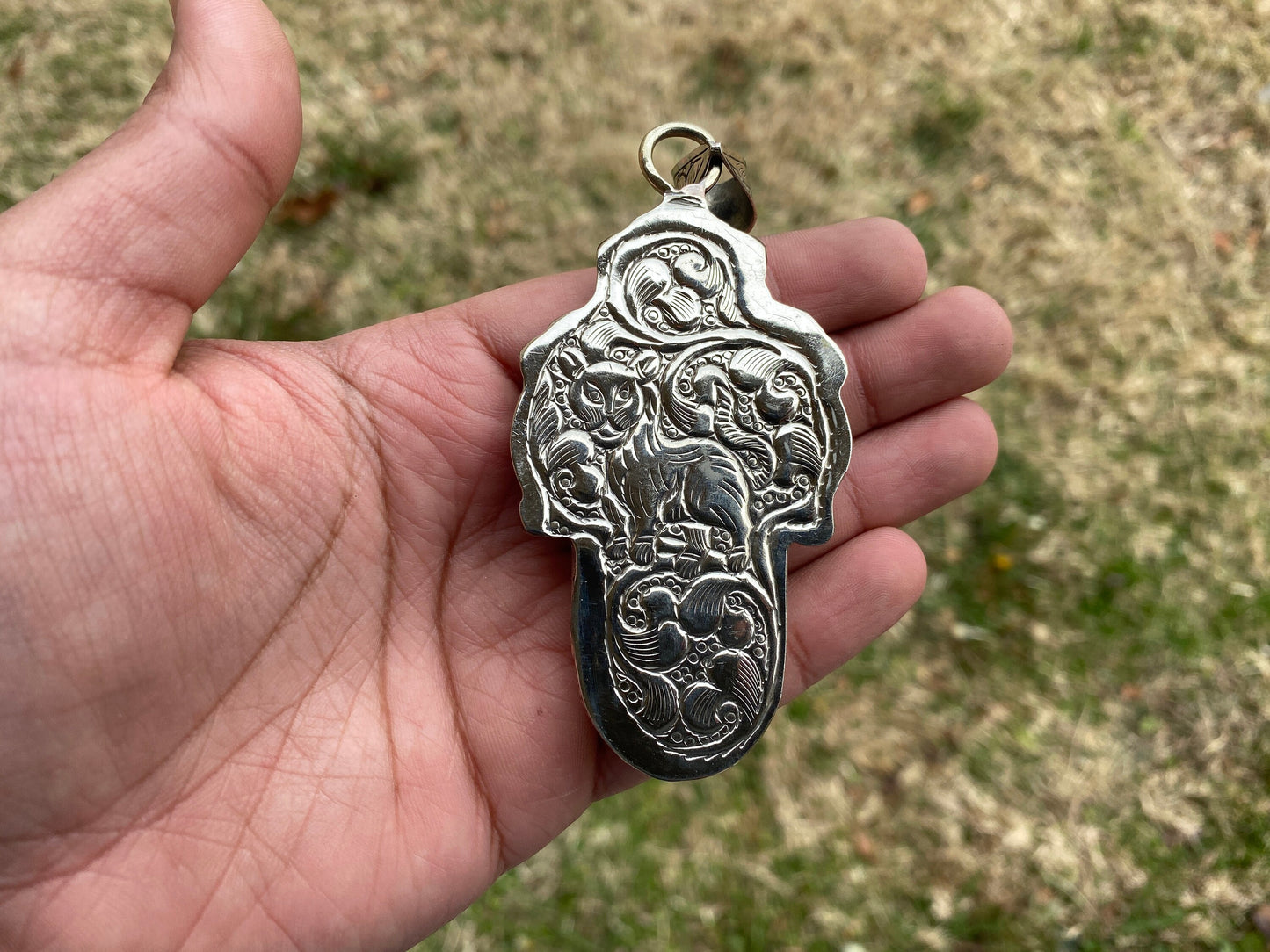 Large Om Trident Bone Tibetan Silver Pendant, Trident with Damaru, Shiva's Weapon, Hindu God Siva, Universal Symbol, Spiritual Hindu Amulet