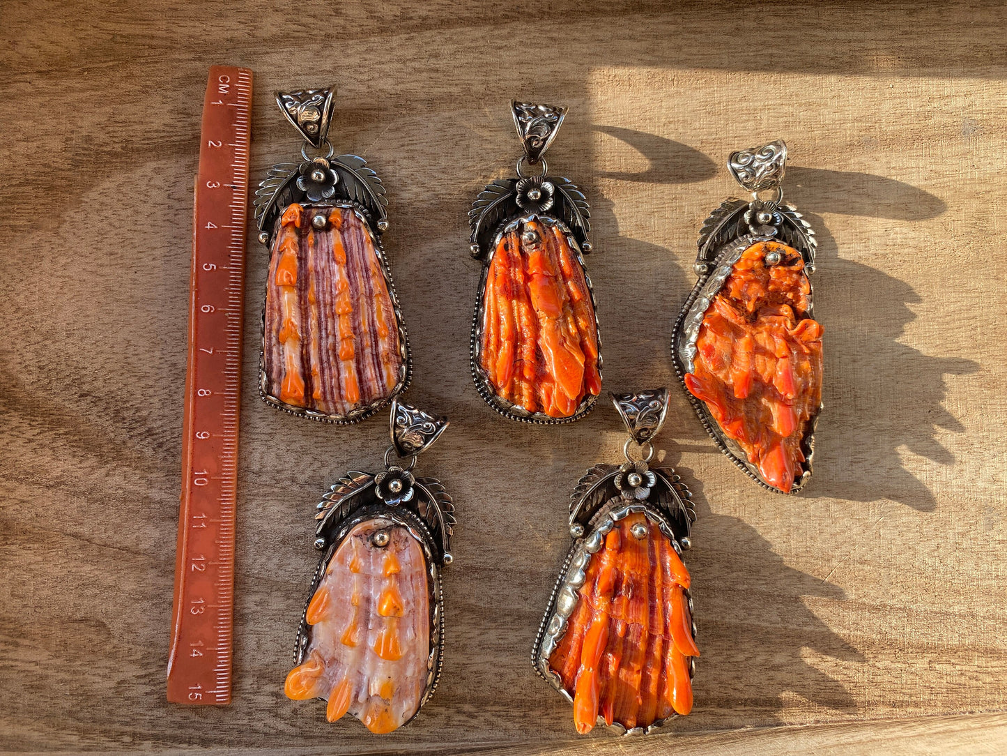Large Orange Spiny Oyster Shell Tibetan Silver Pendant, Native American Style Jewelry, Southwestern Jewelry, for Men or Women, Spiky Thorny