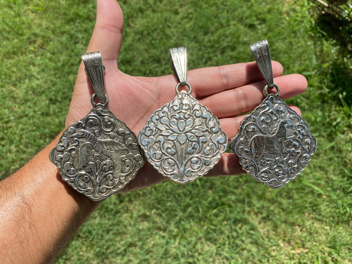 Large Pearl Tibetan Silver Pendant, Freshwater Pearl, Jewelry from Nepal, Hand Carved Pendant, Hill Tribe Jewelry, Pendant for Necklace