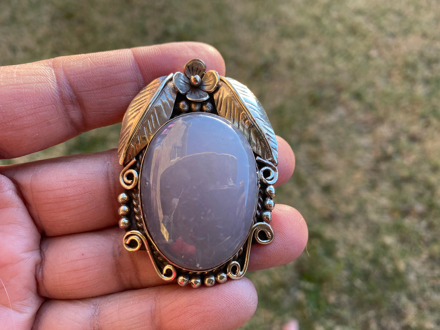 Large Peruvian Natural Opal Tibetan Silver Pendant, October Birthstone, Blue Opal Jewelry, Meditation Stone Jewellry, Healing Stone
