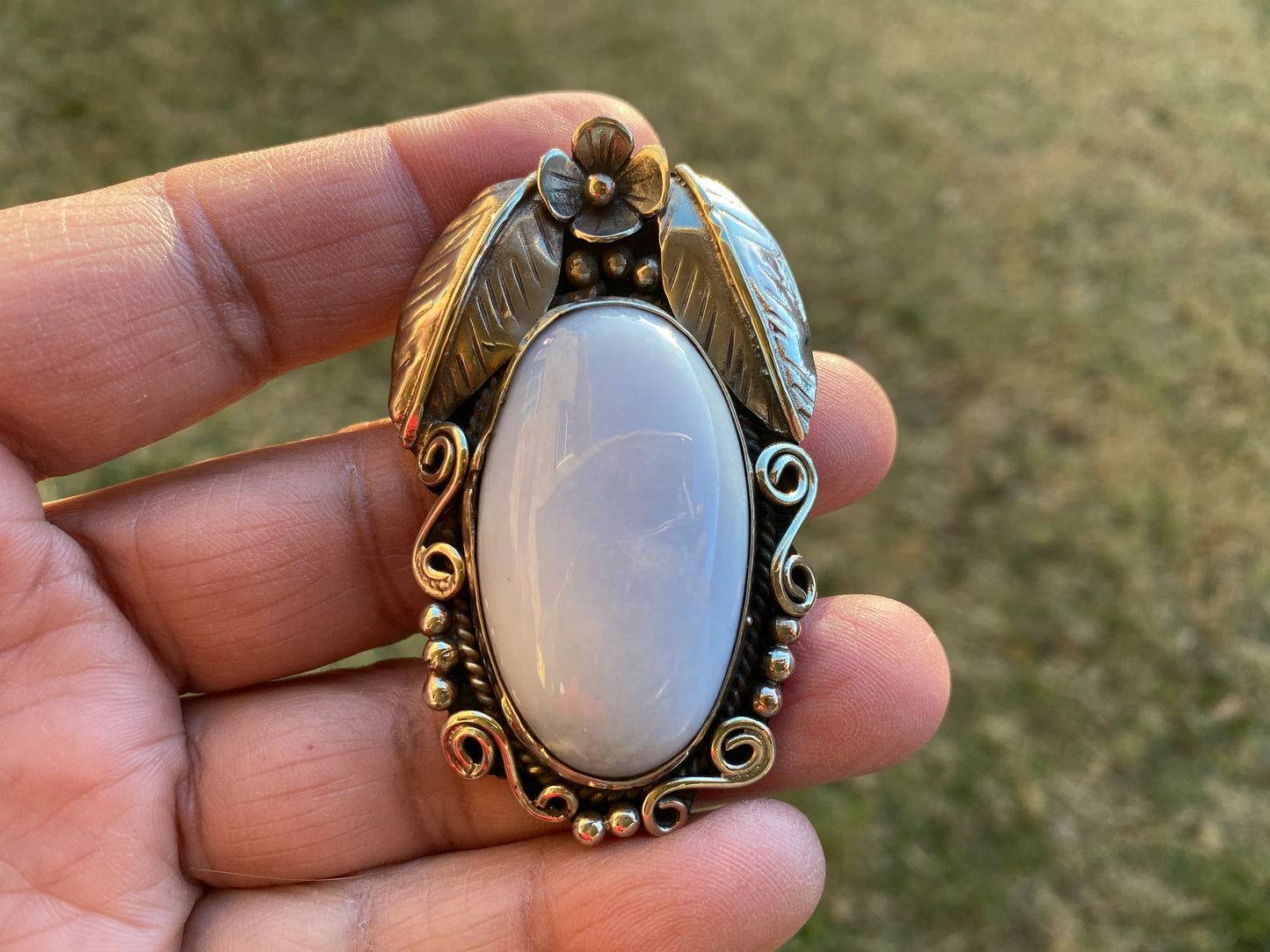Large Peruvian Natural Opal Tibetan Silver Pendant, October Birthstone, Blue Opal Jewelry, Meditation Stone Jewellry, Healing Stone