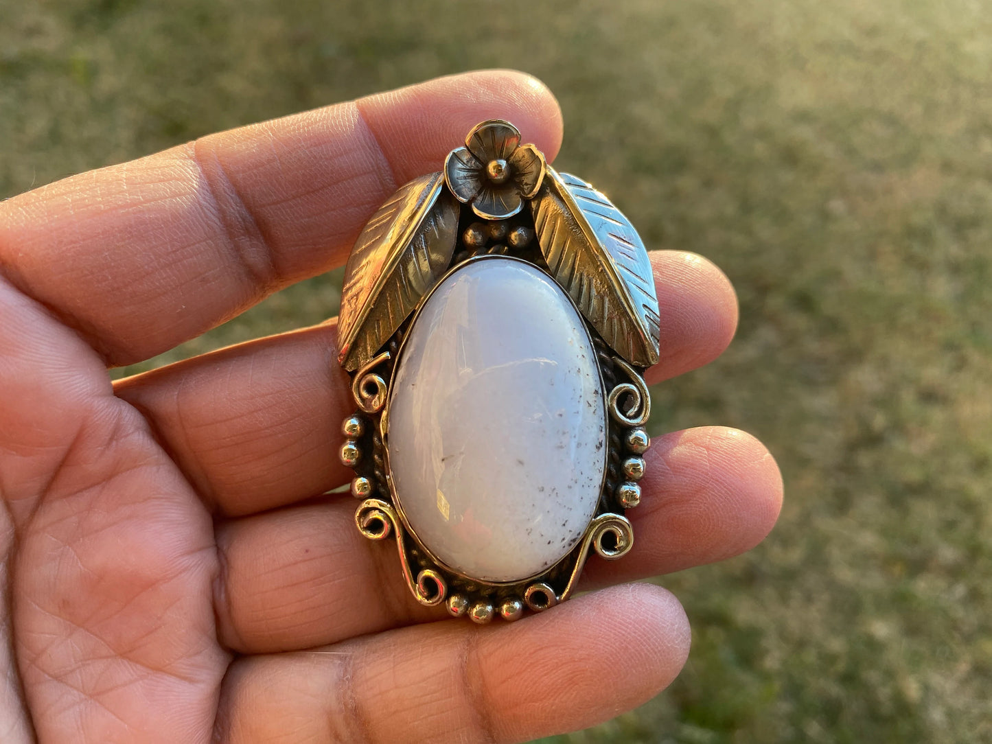 Large Peruvian Natural Opal Tibetan Silver Pendant, October Birthstone, Blue Opal Jewelry, Meditation Stone Jewellry, Healing Stone
