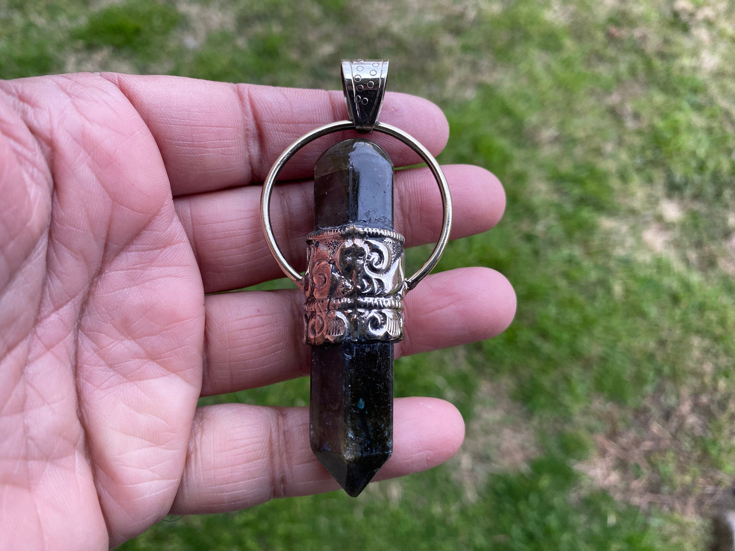 Large Point Labradorite Natural Stone Tibetan Silver Pendant, Unique Jewelry, Healing Crystal, Spiritual Protection Healing Calming Jewelry