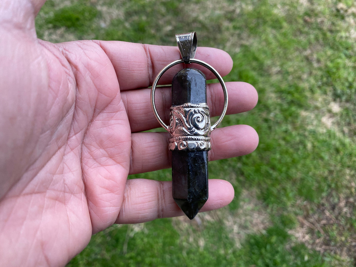 Large Point Labradorite Natural Stone Tibetan Silver Pendant, Unique Jewelry, Healing Crystal, Spiritual Protection Healing Calming Jewelry