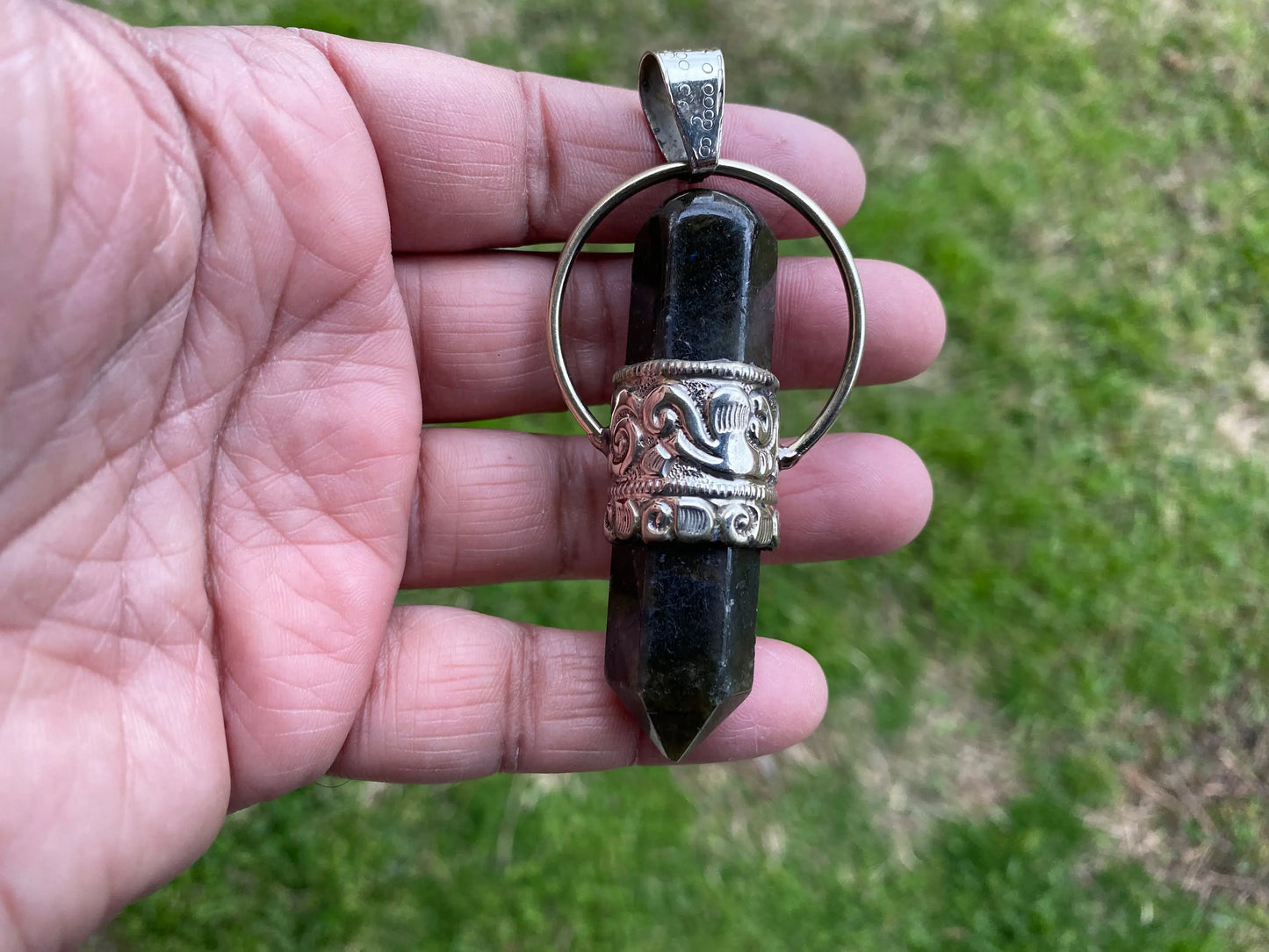 Large Point Labradorite Natural Stone Tibetan Silver Pendant, Unique Jewelry, Healing Crystal, Spiritual Protection Healing Calming Jewelry