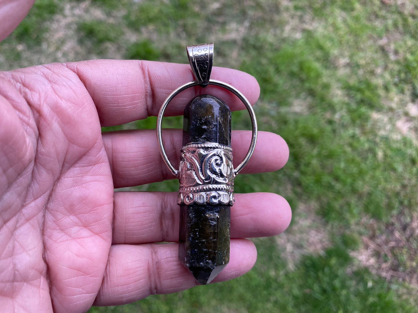Large Point Labradorite Natural Stone Tibetan Silver Pendant, Unique Jewelry, Healing Crystal, Spiritual Protection Healing Calming Jewelry