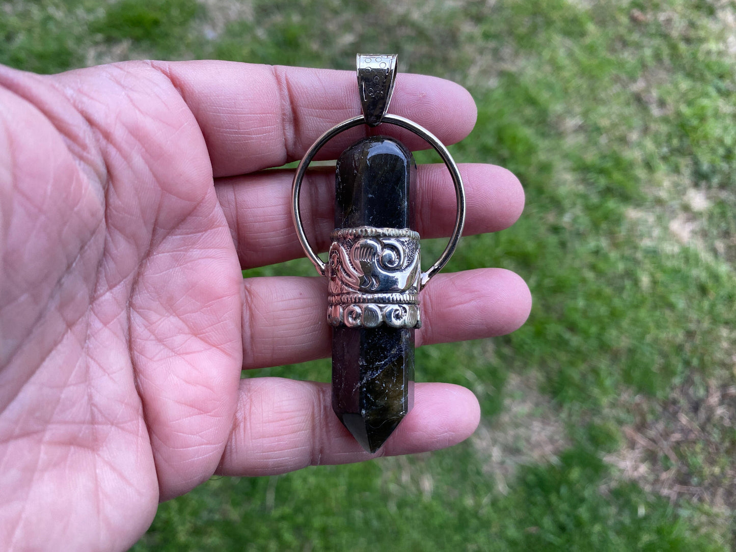 Large Point Labradorite Natural Stone Tibetan Silver Pendant, Unique Jewelry, Healing Crystal, Spiritual Protection Healing Calming Jewelry