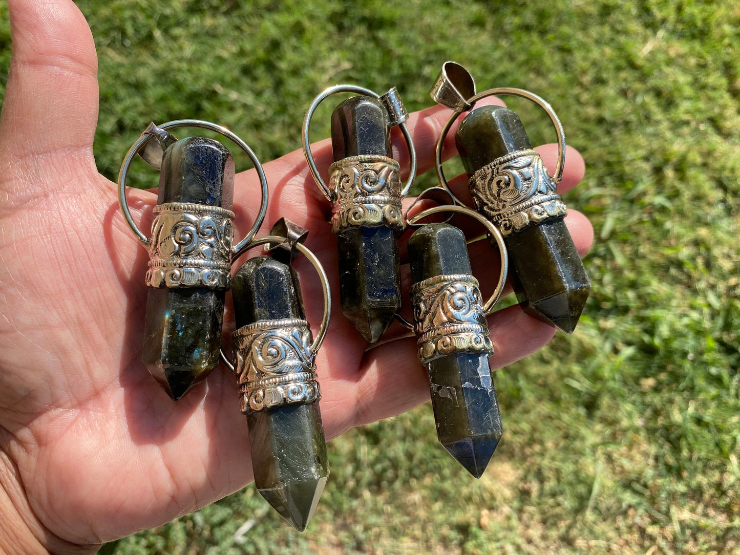 Large Point Labradorite Natural Stone Tibetan Silver Pendant, Unique Jewelry, Healing Crystal, Spiritual Protection Healing Calming Jewelry