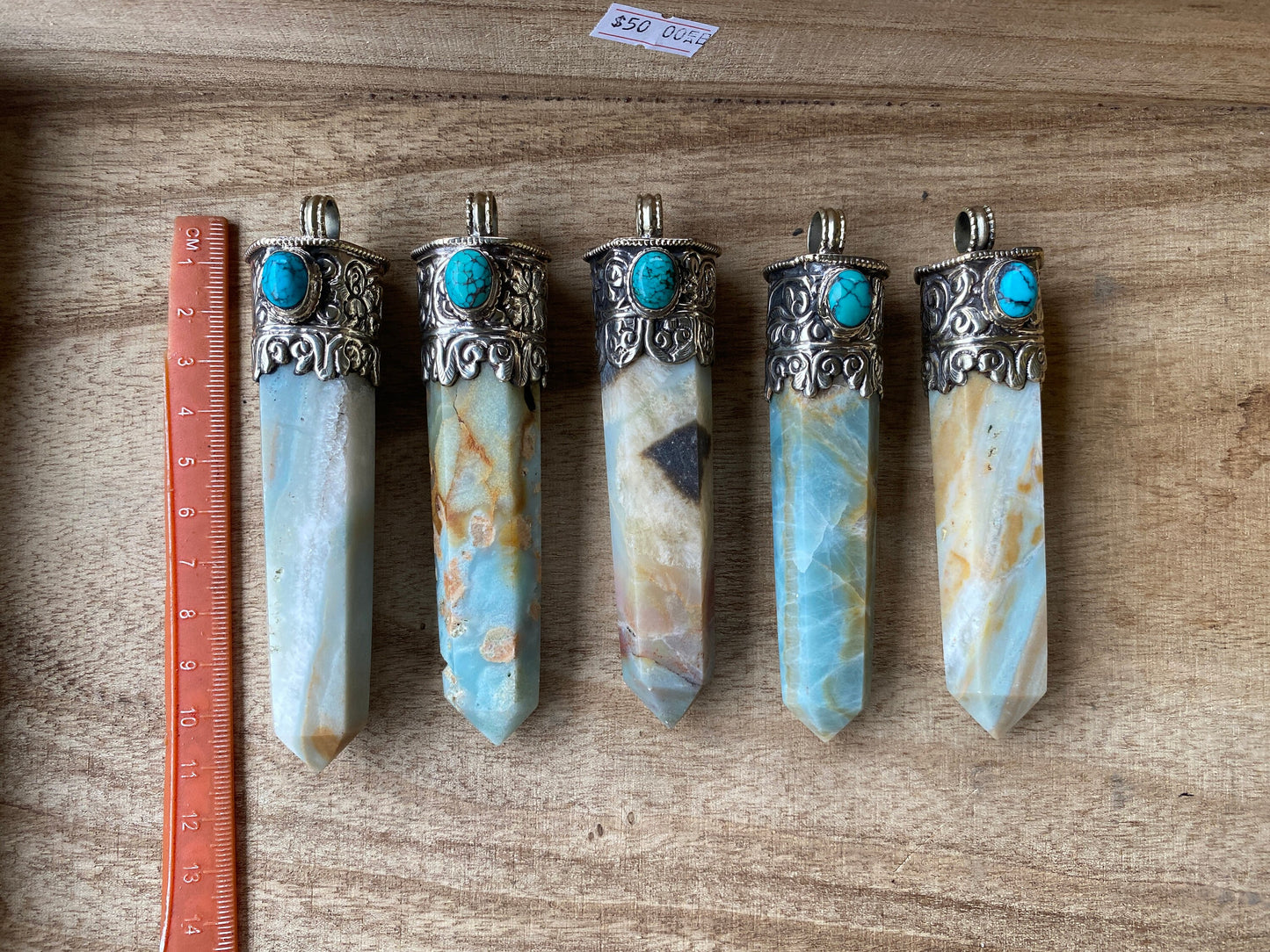 Large Pointed Amazonite with Natural Turquoise Tibetan Silver Pendant, Unique Design, Healing Crystal, Balancing Gem, Unique Jewelry