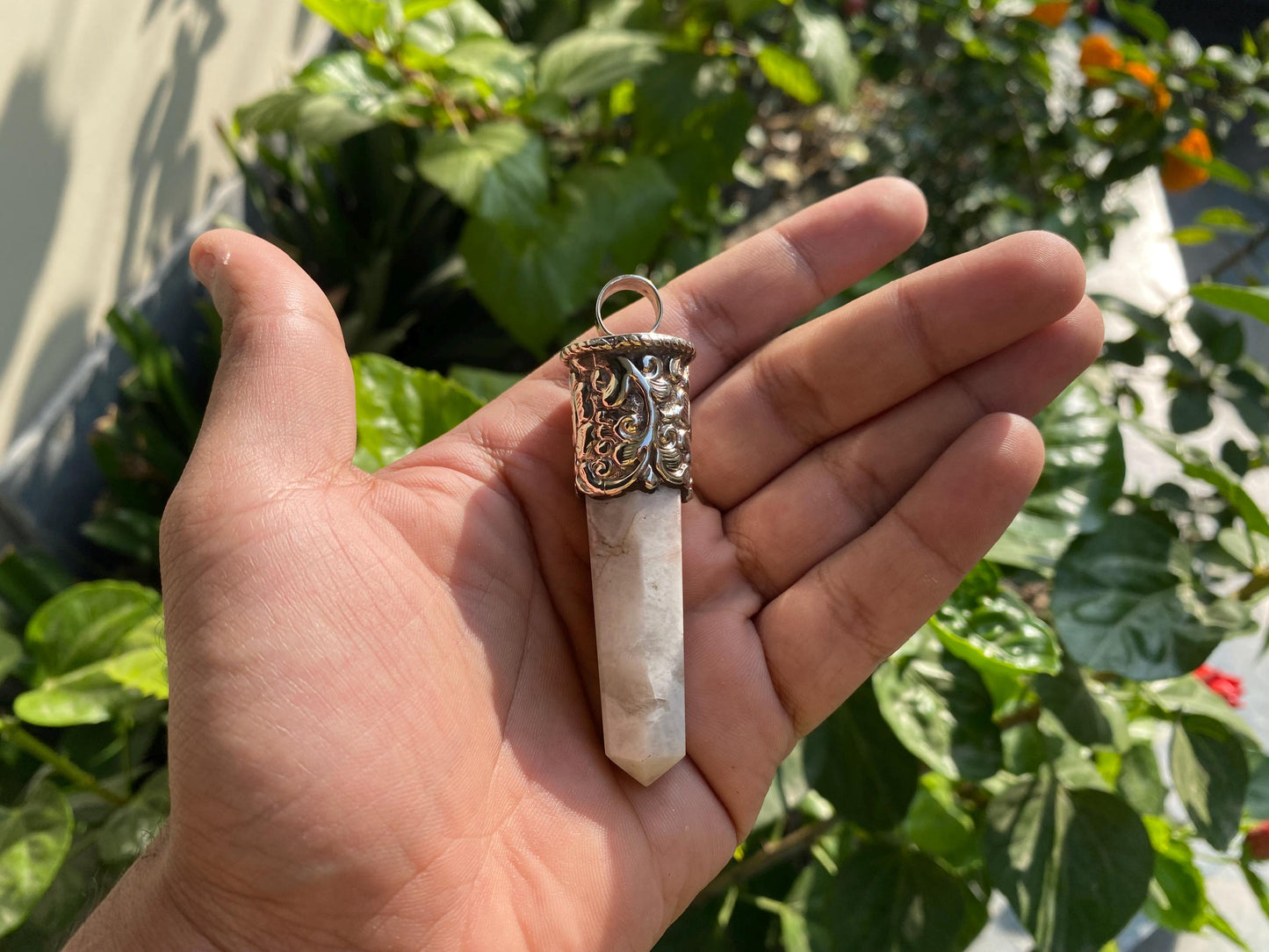 Large Pointed Natural Moonstone Pendant in Tibetan Silver | Daily Wear Pendant for Necklace, Positive Energy and Healing Stone Jewelry