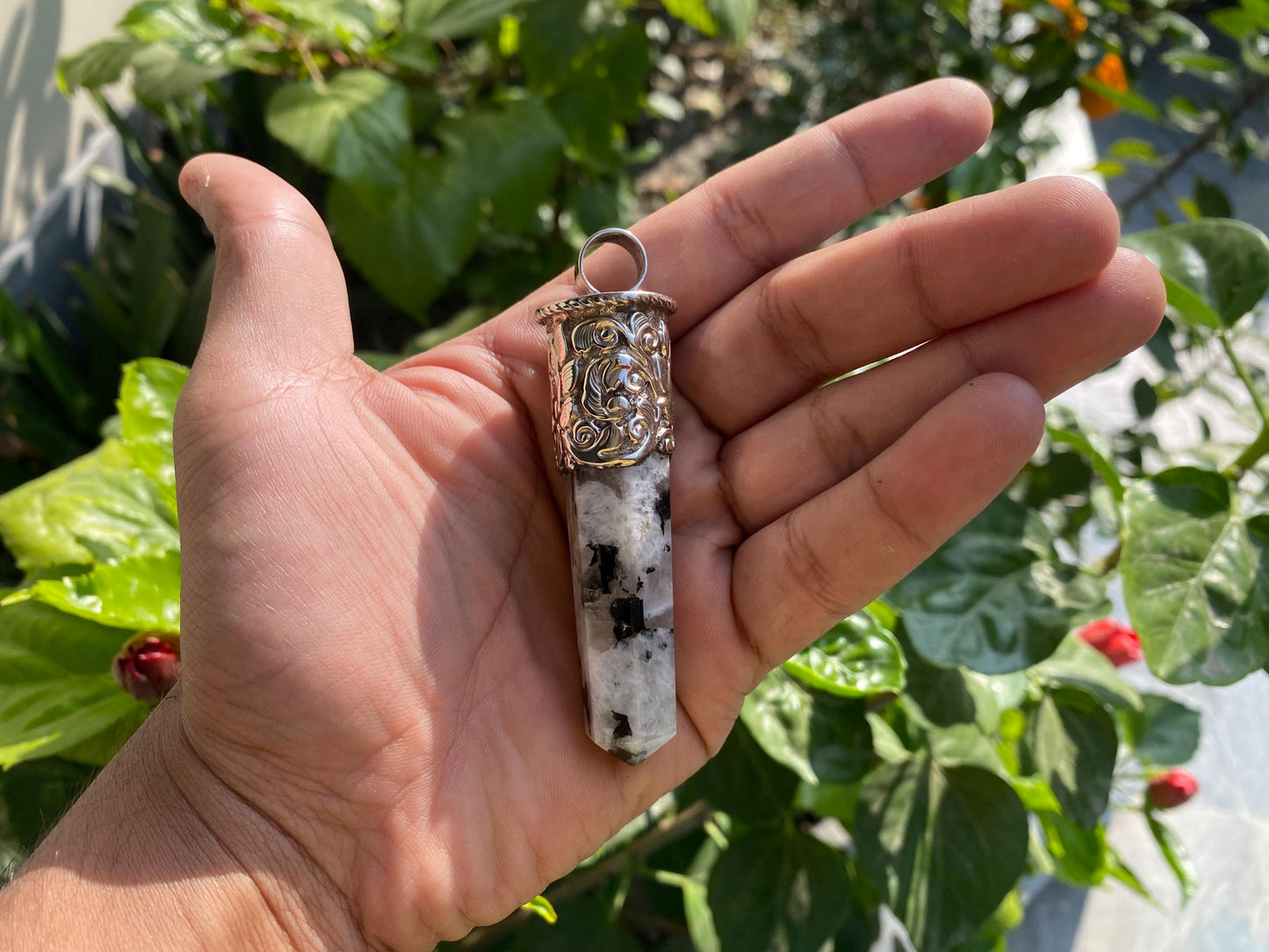 Large Pointed Natural Moonstone Pendant in Tibetan Silver | Daily Wear Pendant for Necklace, Positive Energy and Healing Stone Jewelry