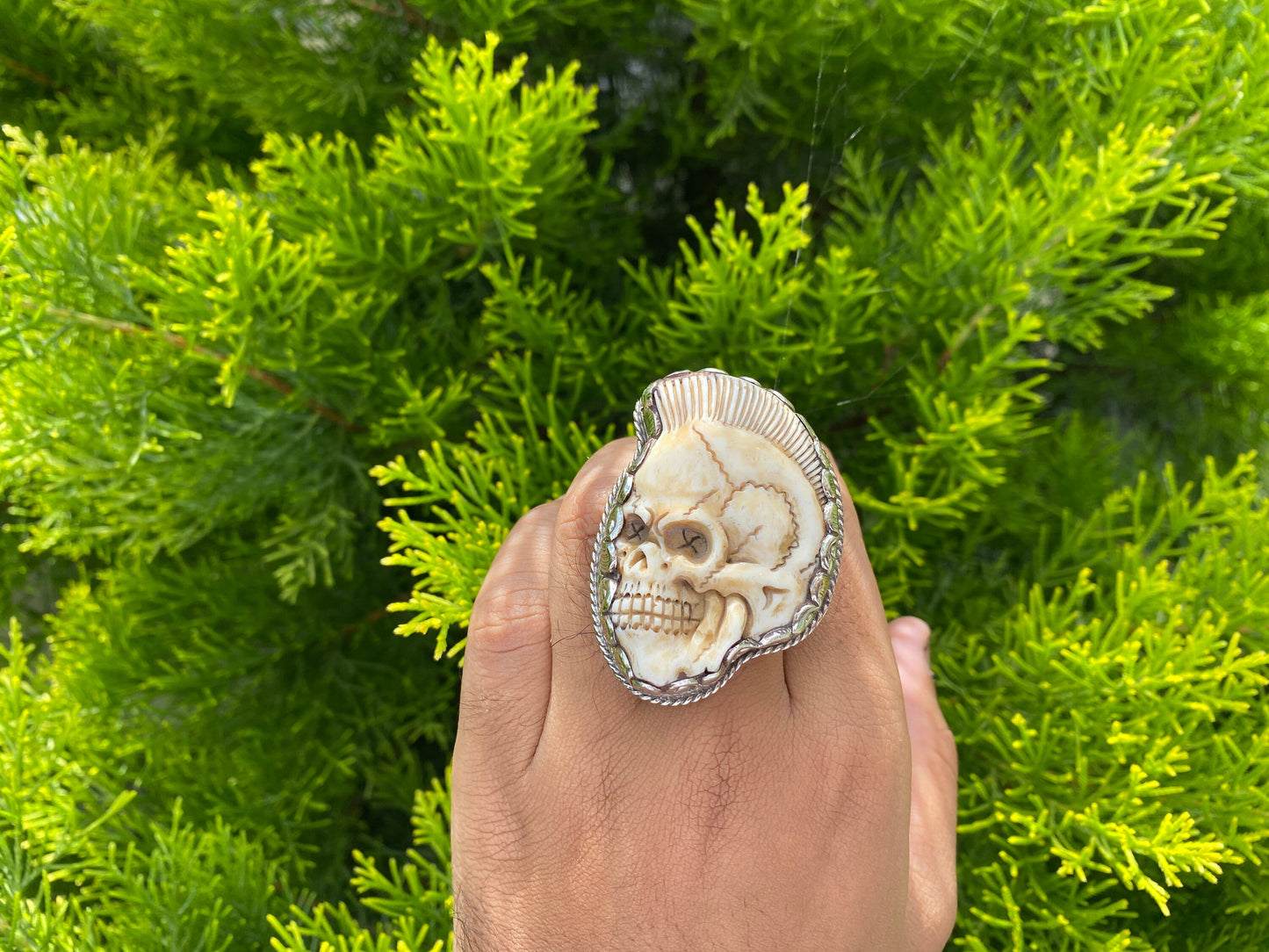 Large Punk Skull Buffalo Bone Tibetan Silver Ring | Unisex Skull Ring, Jewelry for Men or Women, Boho Jewelry, Handmade Ring, Gift
