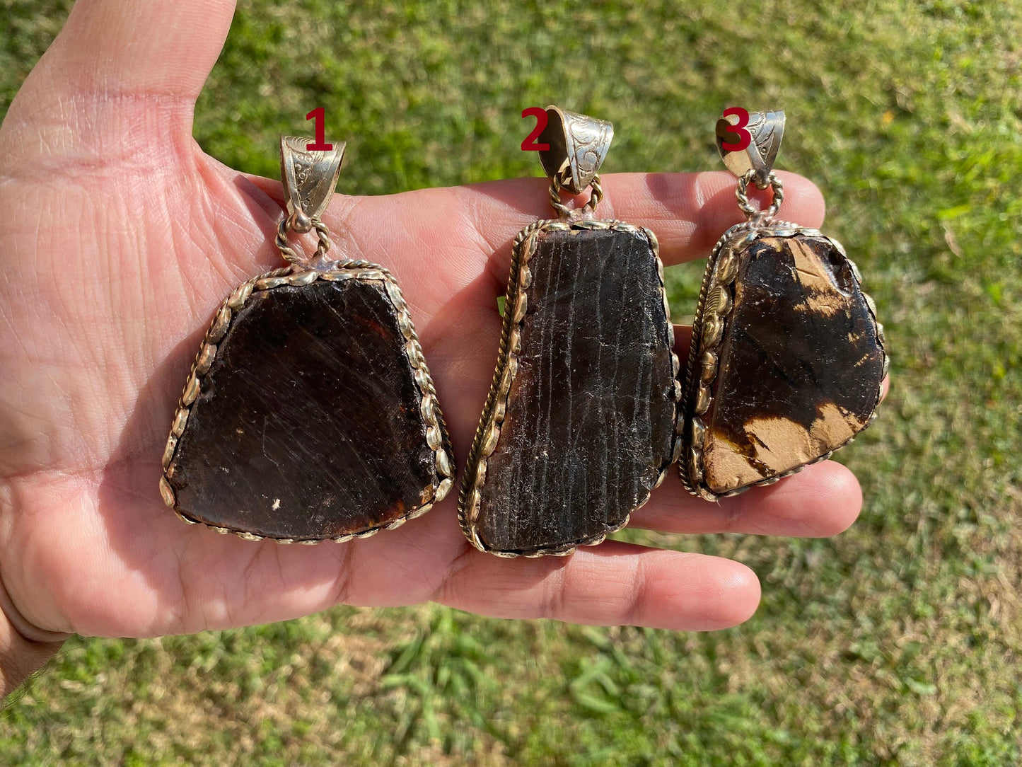 Large Raw Amber Slab Tibetan Silver Pendant, Fossilized Amber Jewelry, Ancient Style Amber Pendant, Earthy Bohemian Jewelry, Jewelry Gift
