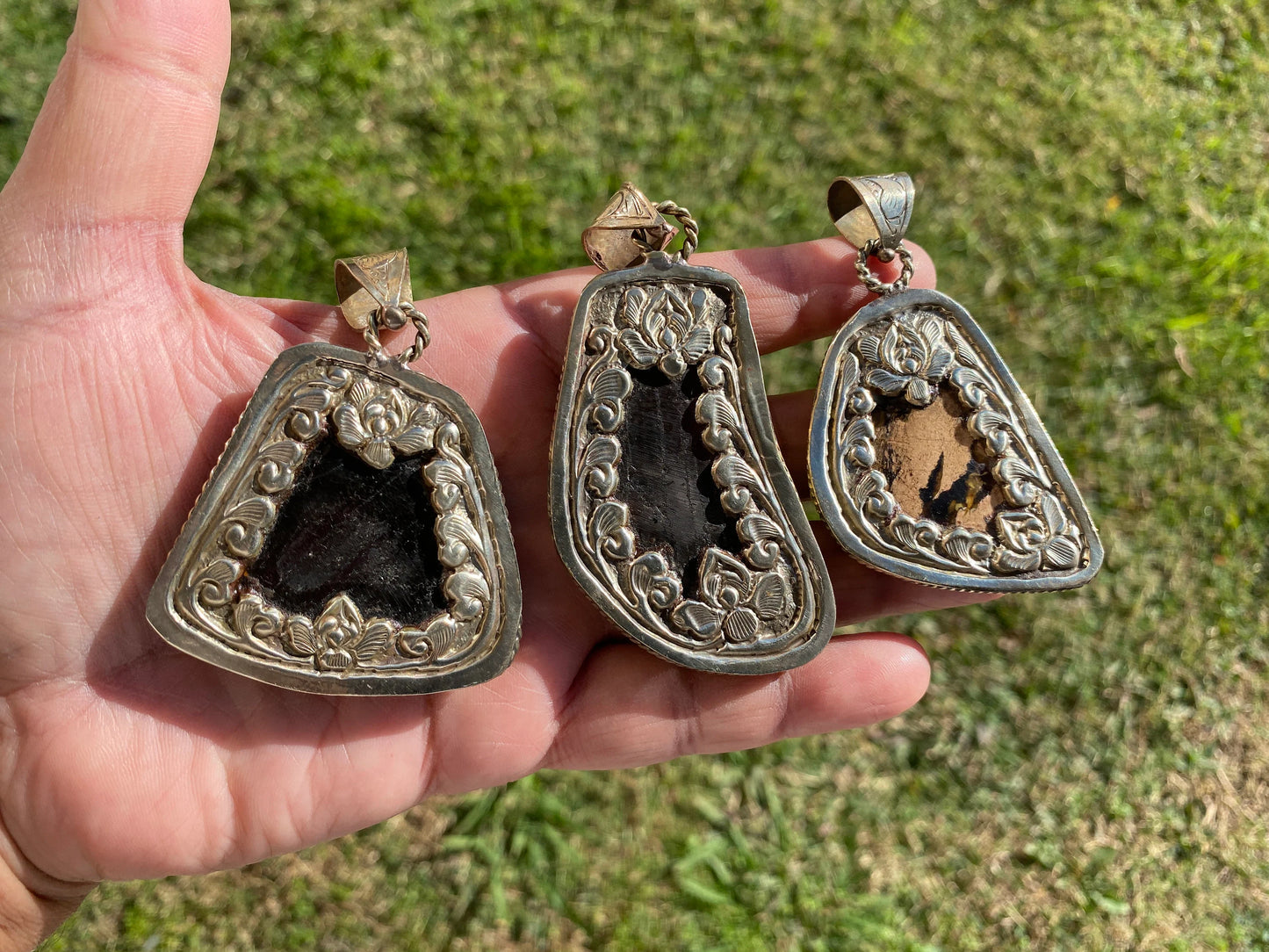 Large Raw Amber Slab Tibetan Silver Pendant, Fossilized Amber Jewelry, Ancient Style Amber Pendant, Earthy Bohemian Jewelry, Jewelry Gift