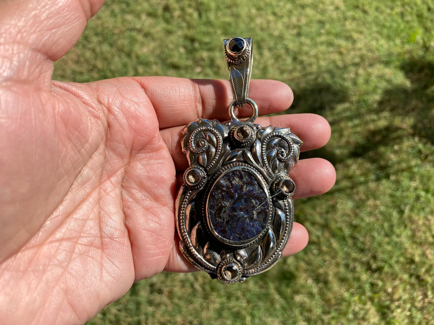 Large Raw Australian Natural Opal, Tibetan Silver Pendant with Citrine, Black Onyx or Citrine Gemstone, Women's Jewelry, Birthstone Pendant