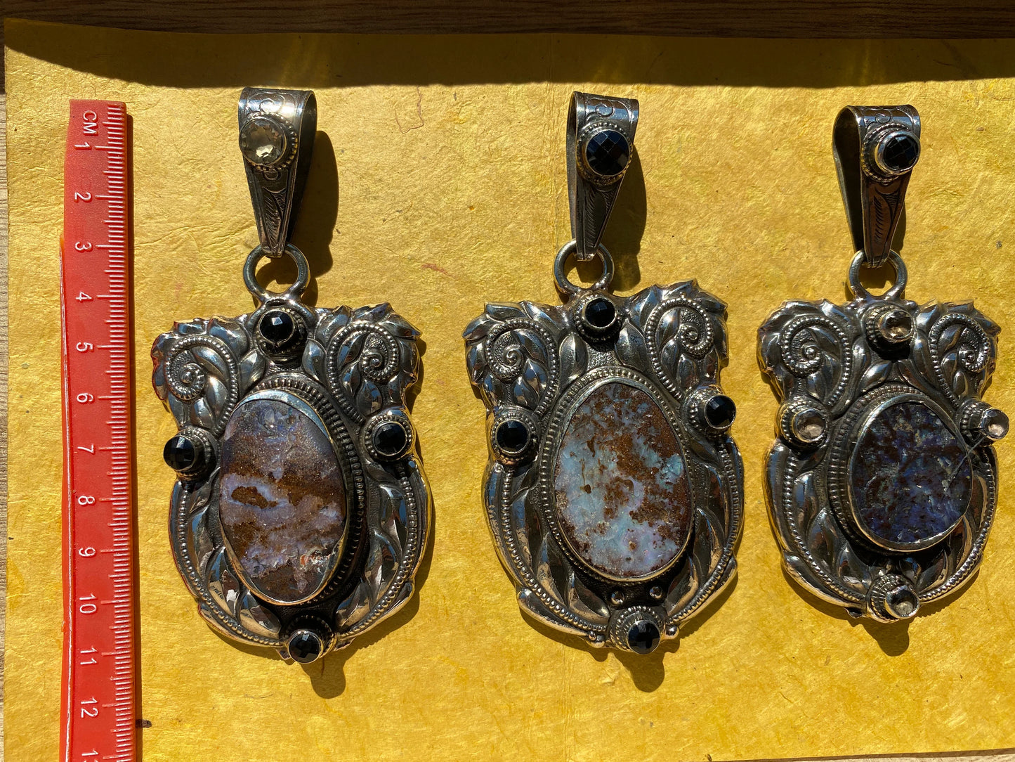 Large Raw Australian Natural Opal, Tibetan Silver Pendant with Citrine, Black Onyx or Citrine Gemstone, Women's Jewelry, Birthstone Pendant