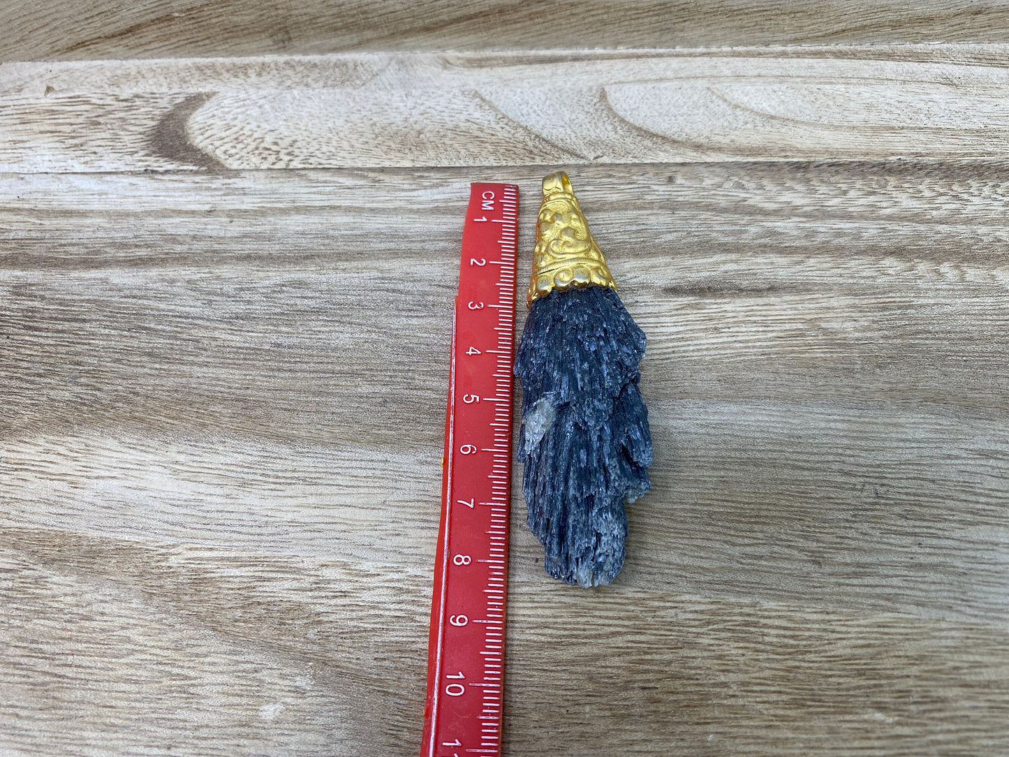 Large Raw Black Kyanite Pendant, Brushed Gold Overlay Non Tarnish Tibetan Himalayan Bohemian Jewelry, Boho Gypsy, Jewelry Making Supplies