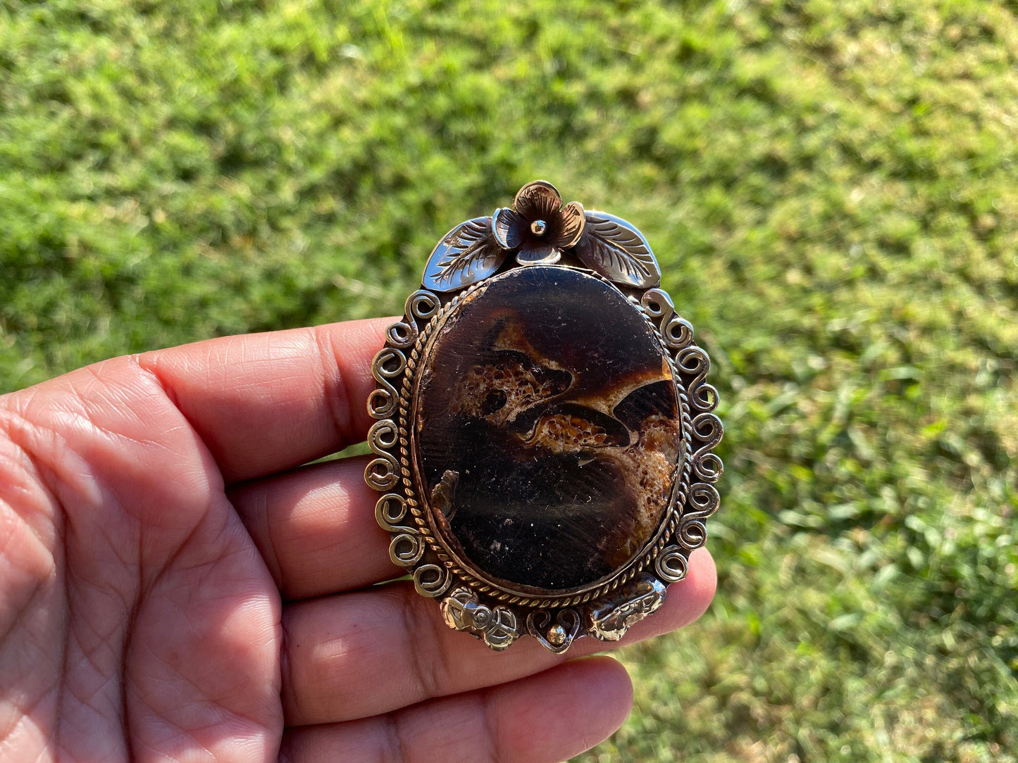 Large Raw Fossilized Baltic Amber Tibetan Silver Pendant, Healing Amber, Amber Jewelry, Rough Amber, Metaphysical Stone, Boho Jewelry