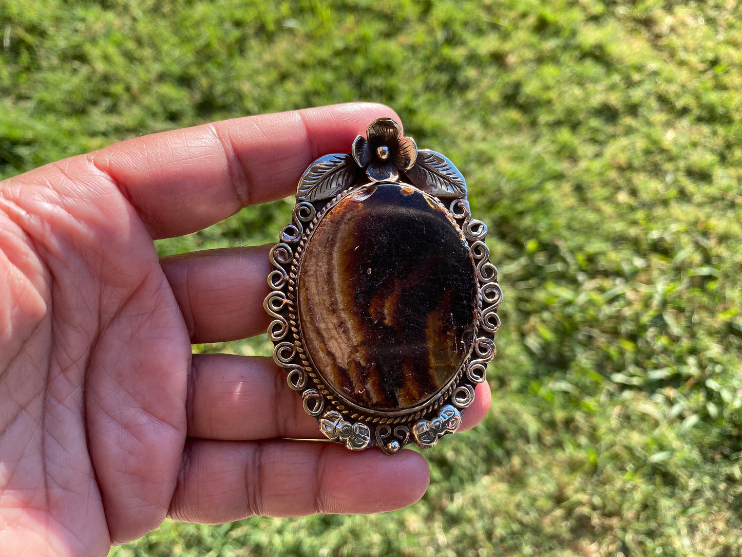 Large Raw Fossilized Baltic Amber Tibetan Silver Pendant, Healing Amber, Amber Jewelry, Rough Amber, Metaphysical Stone, Boho Jewelry