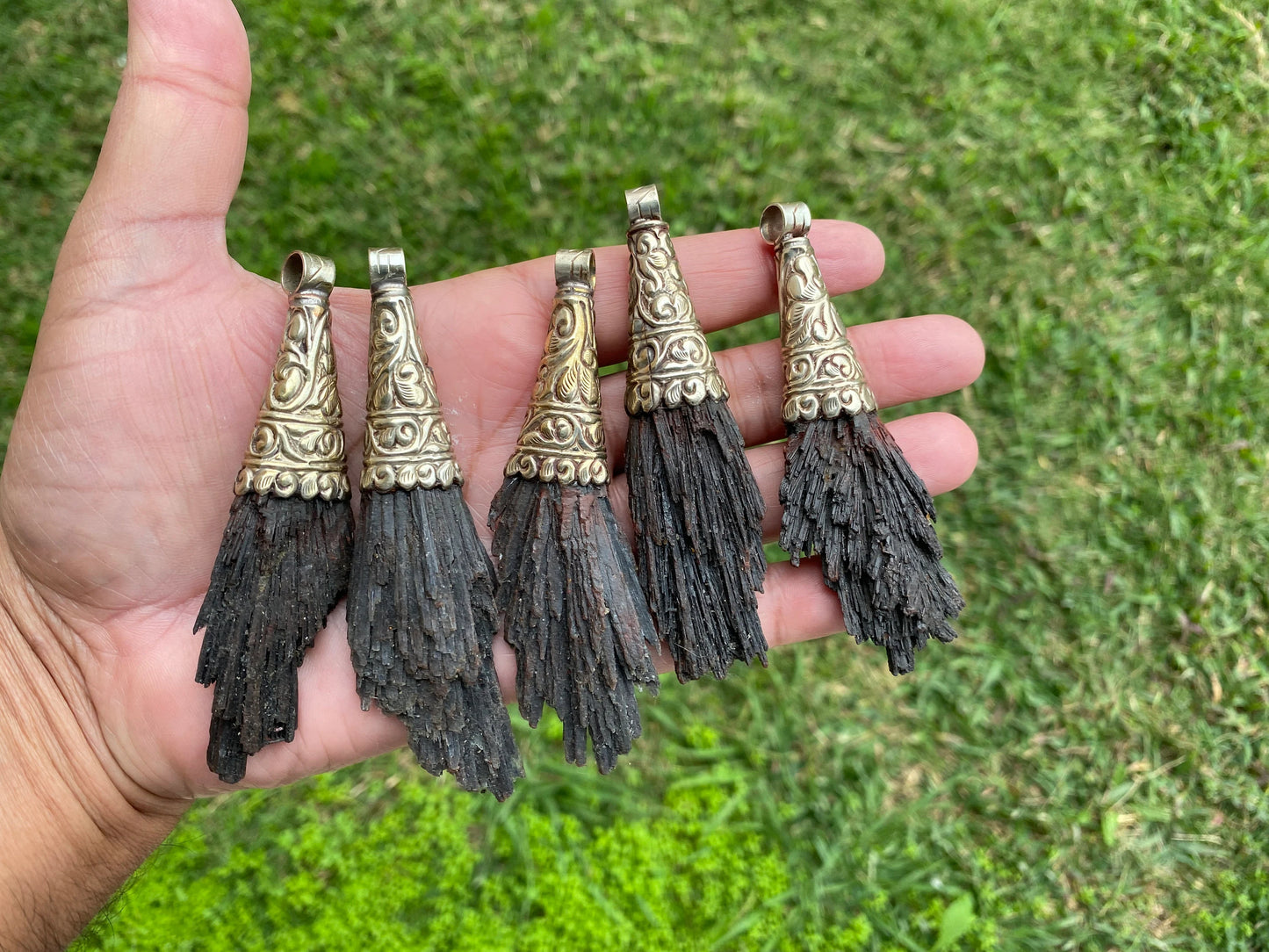 Large Raw Natural Black Kyanite Tibetan Silver Pendant, Natural Stone Jewelry, Women or Men Jewelry, Rough Healing Crystal, Black Stone