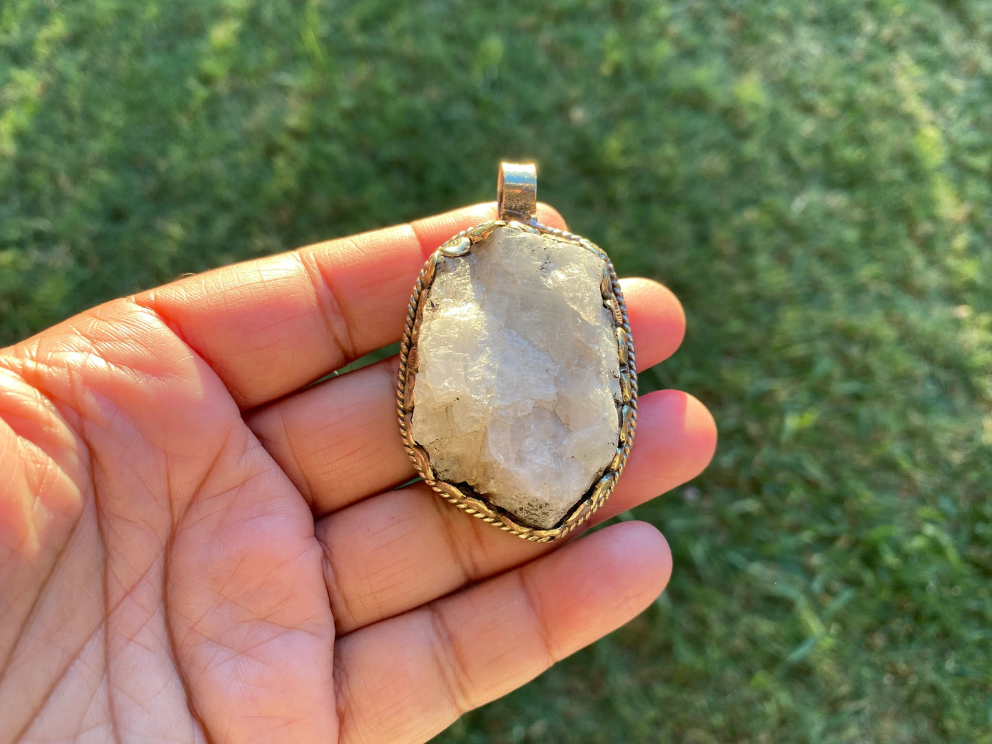 Large Raw Natural Rainbow Moonstone Pendant, Tibetan Silver, Crystal Jewelry, Raw Stone Pendant, Feminine Devine, Girl Power, Crown Chakra