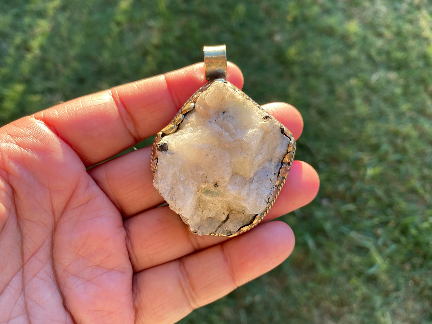Large Raw Natural Rainbow Moonstone Pendant, Tibetan Silver, Crystal Jewelry, Raw Stone Pendant, Feminine Devine, Girl Power, Crown Chakra