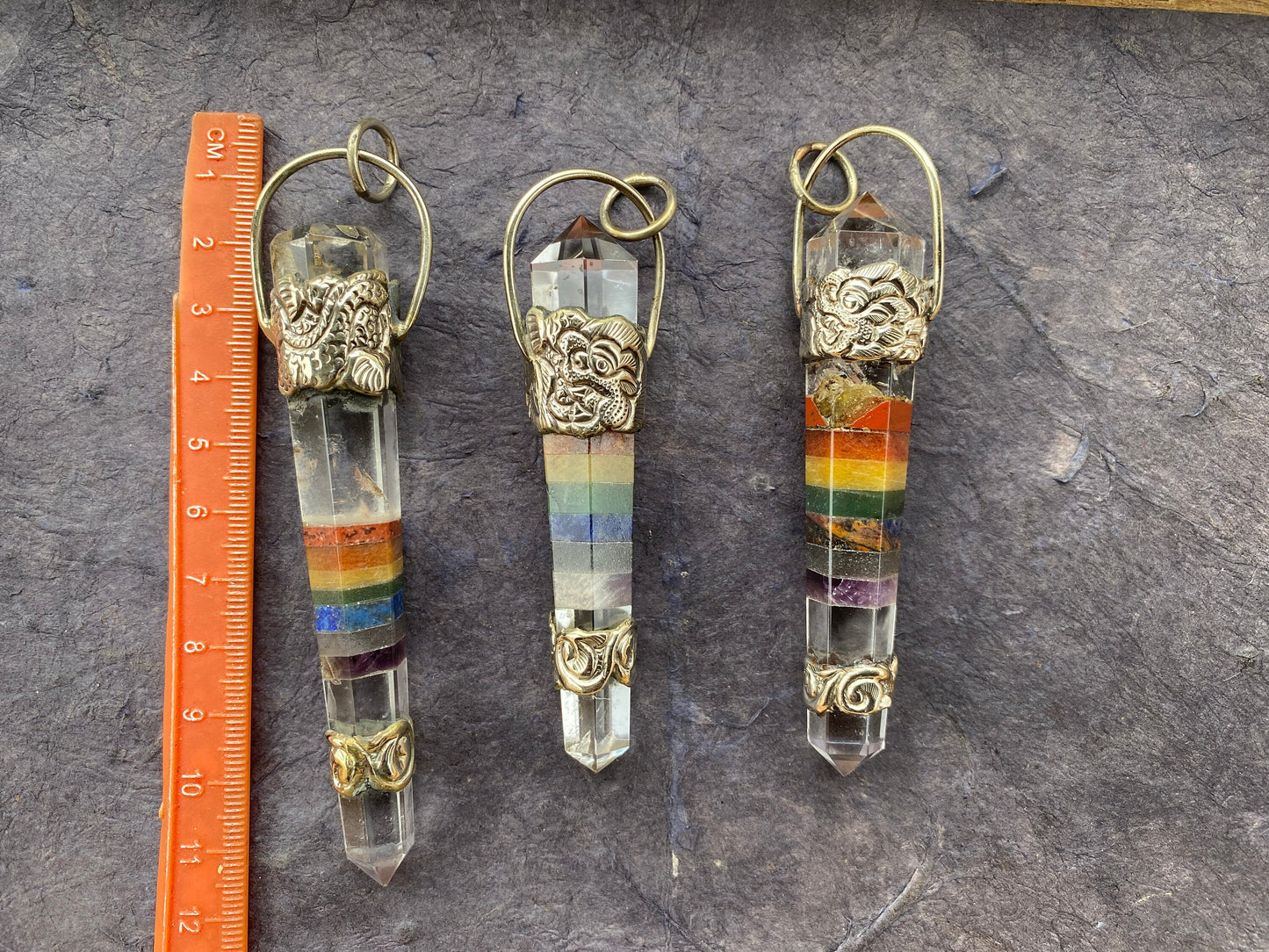 Large Seven Chakra Crystal Point Tibetan Silver Pendant, Multi gemstone Pendant for Necklace, Healing Crystal, Boho Pendant, Hippie Pendant,