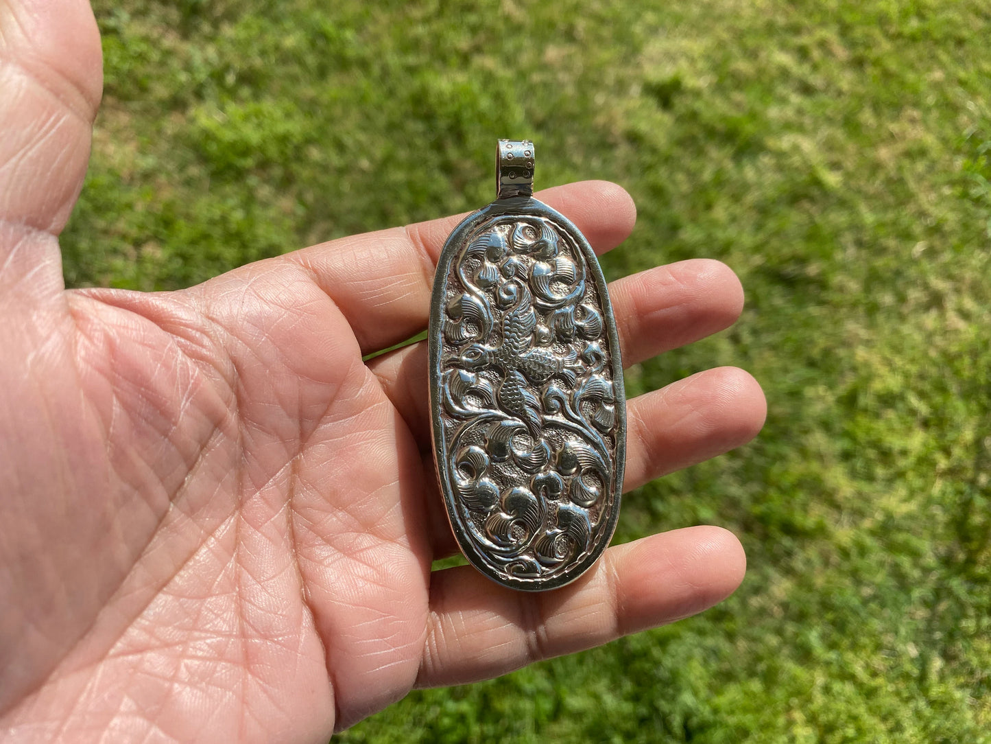 Large Skull with Dragon Carved Buffalo Bone Tibetan Silver Pendant, Unisex Skull Pendant, Jewelry for Men / Women, Sugar Skull, Skeleton