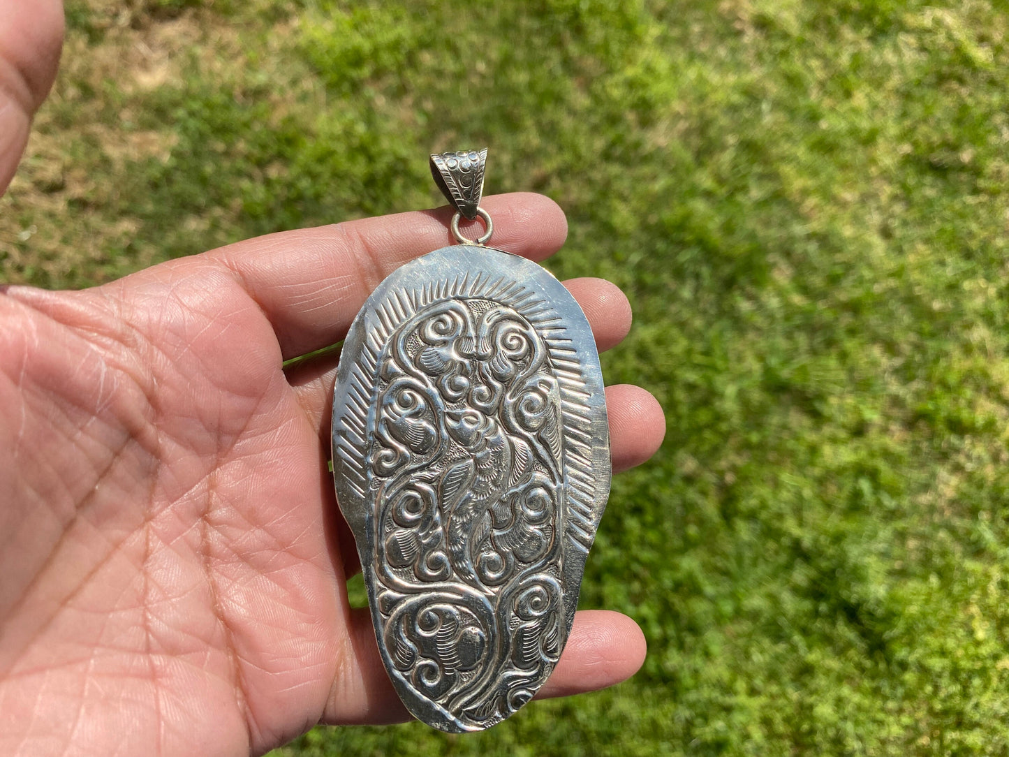 Large Skull with Dragon Carved Buffalo Bone Tibetan Silver Pendant, Unisex Skull Pendant, Jewelry for Men or Women, Sugar Skull, Skeleton