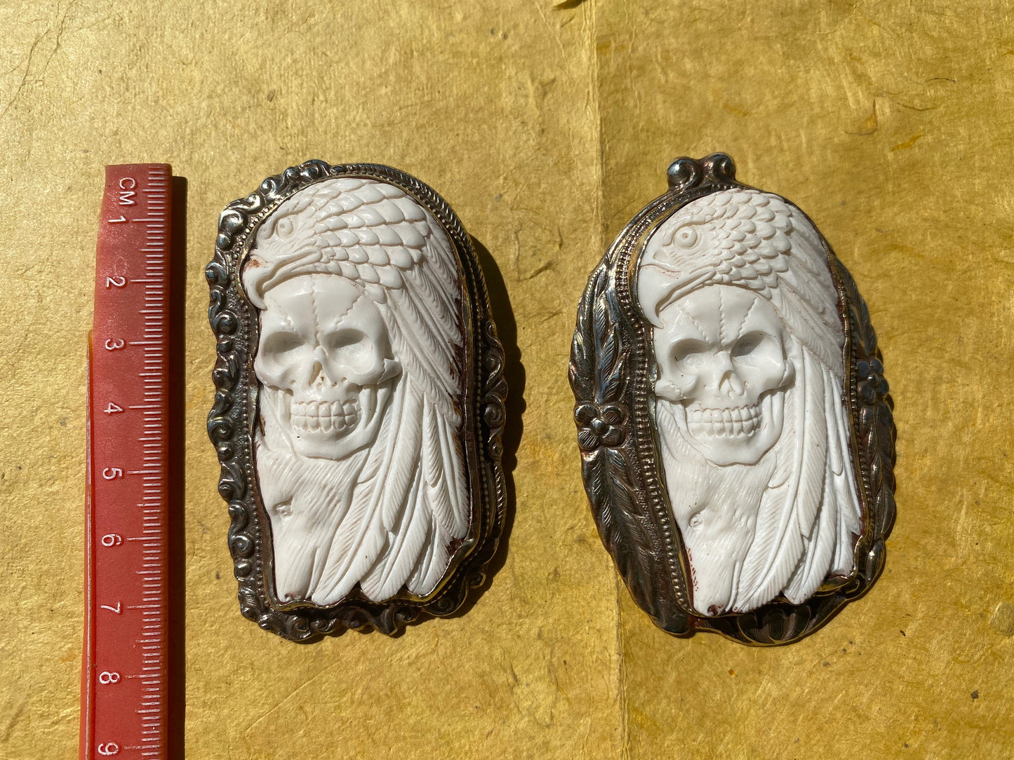 Large Skull with Eagle Carved Buffalo Bone Tibetan Silver Pendant, Unisex Skull Pendant, Jewelry for Men or Women, Sugar Skull, Skeleton