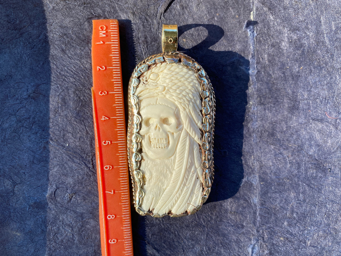 Large Skull with Eagle Carved Buffalo Bone Tibetan Silver Pendant, Unisex Skull Pendant, Jewelry for Men or Women, Sugar Skull, Skeleton