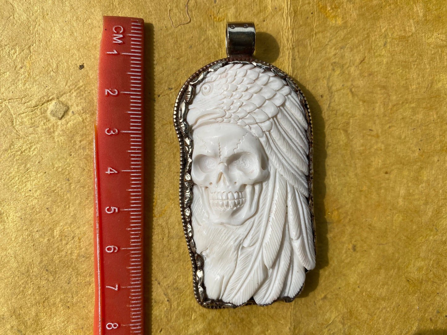 Large Skull with Eagle Carved Buffalo Bone Tibetan Silver Pendant, Unisex Skull Pendant, Jewelry for Men or Women, Sugar Skull, Skeleton