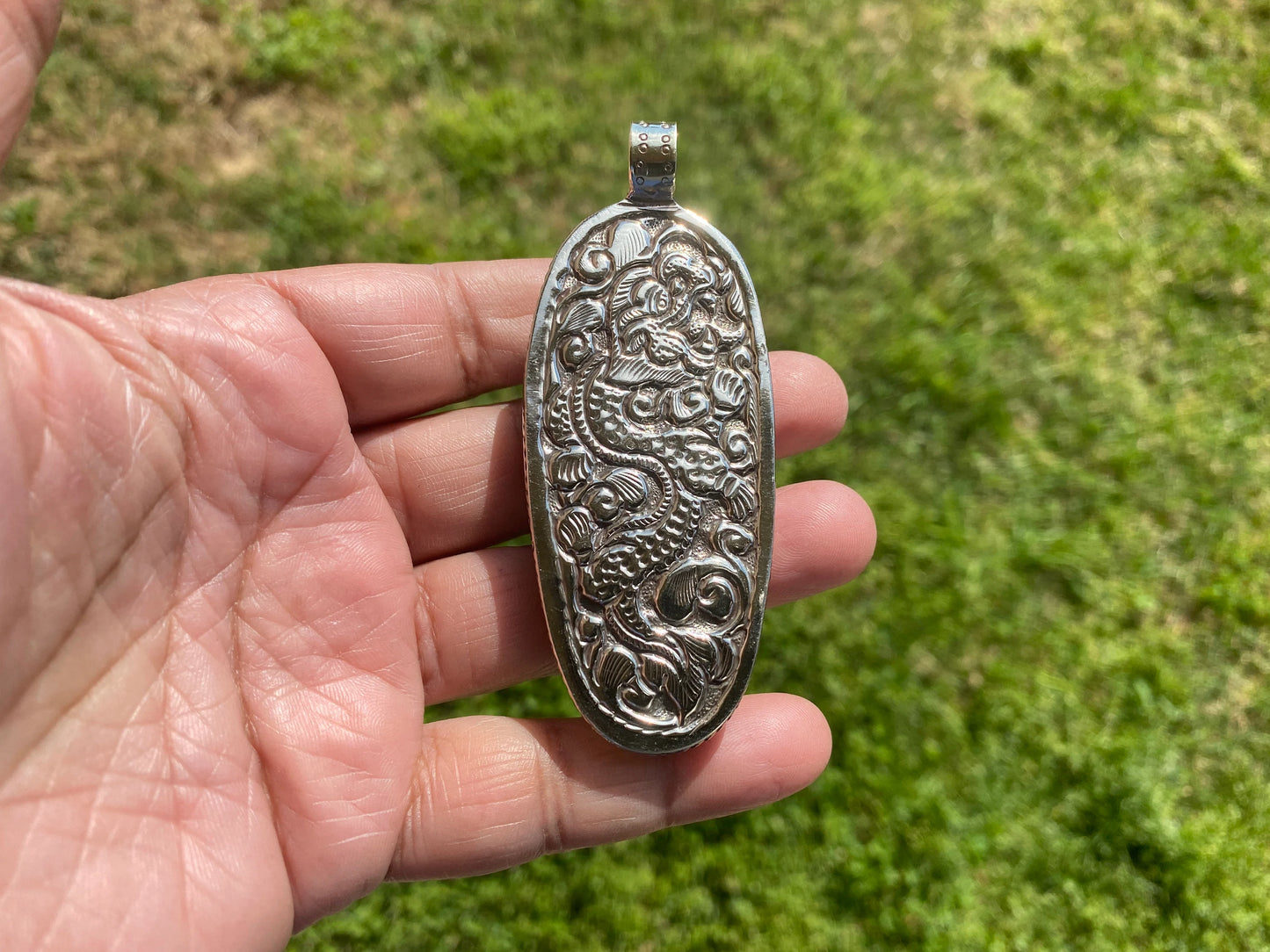 Large Skull with Eagle Carved Buffalo Bone Tibetan Silver Pendant, Unisex Skull Pendant, Jewelry for Men or Women, Sugar Skull, Skeleton