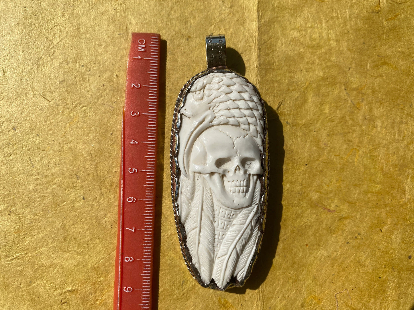 Large Skull with Eagle Carved Buffalo Bone Tibetan Silver Pendant, Unisex Skull Pendant, Jewelry for Men or Women, Sugar Skull, Skeleton